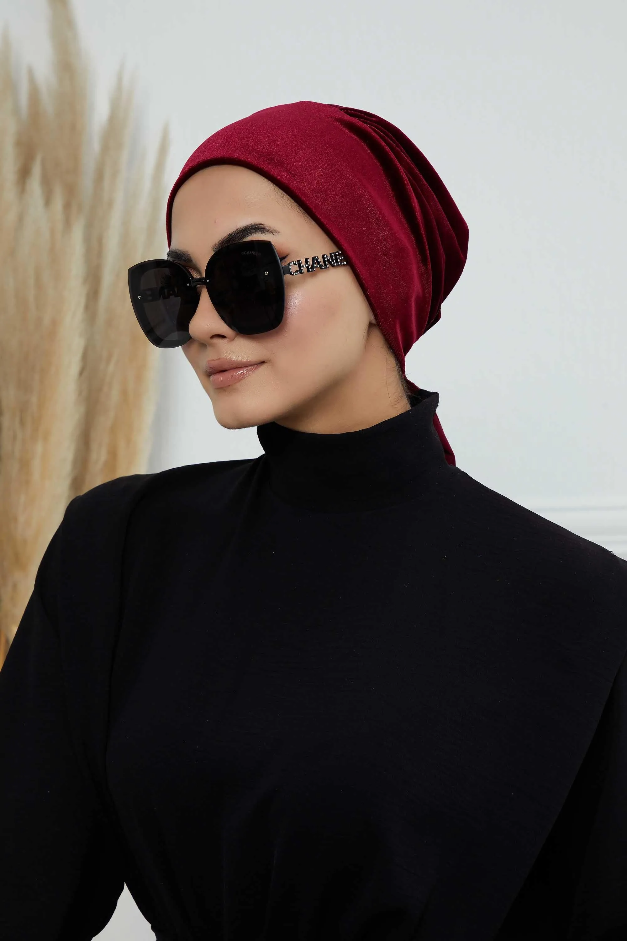 Velvet Easy Wrap Instant Turban for Women, Pre-Tied Turban with Long Tail at the Back Side, Super Soft High Quality Chemo Headwear,B-49K