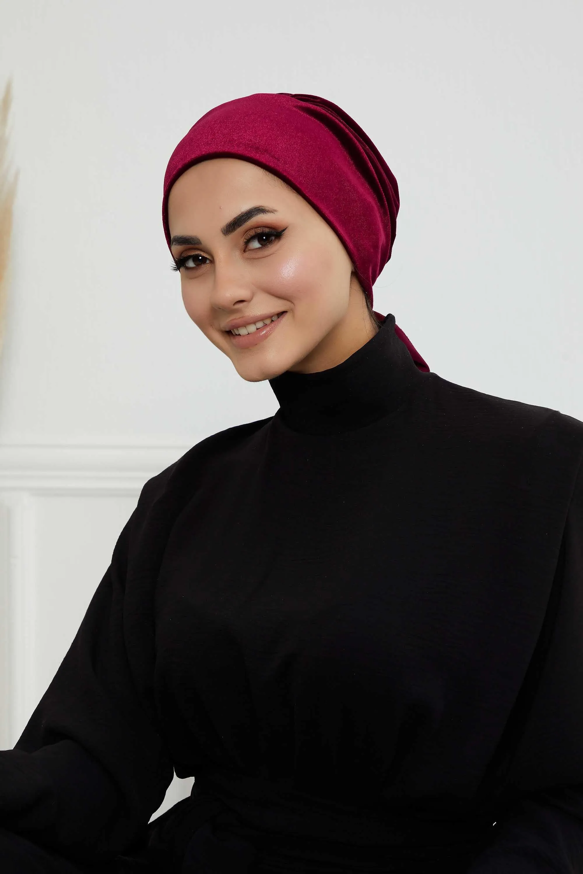 Velvet Easy Wrap Instant Turban for Women, Pre-Tied Turban with Long Tail at the Back Side, Super Soft High Quality Chemo Headwear,B-49K