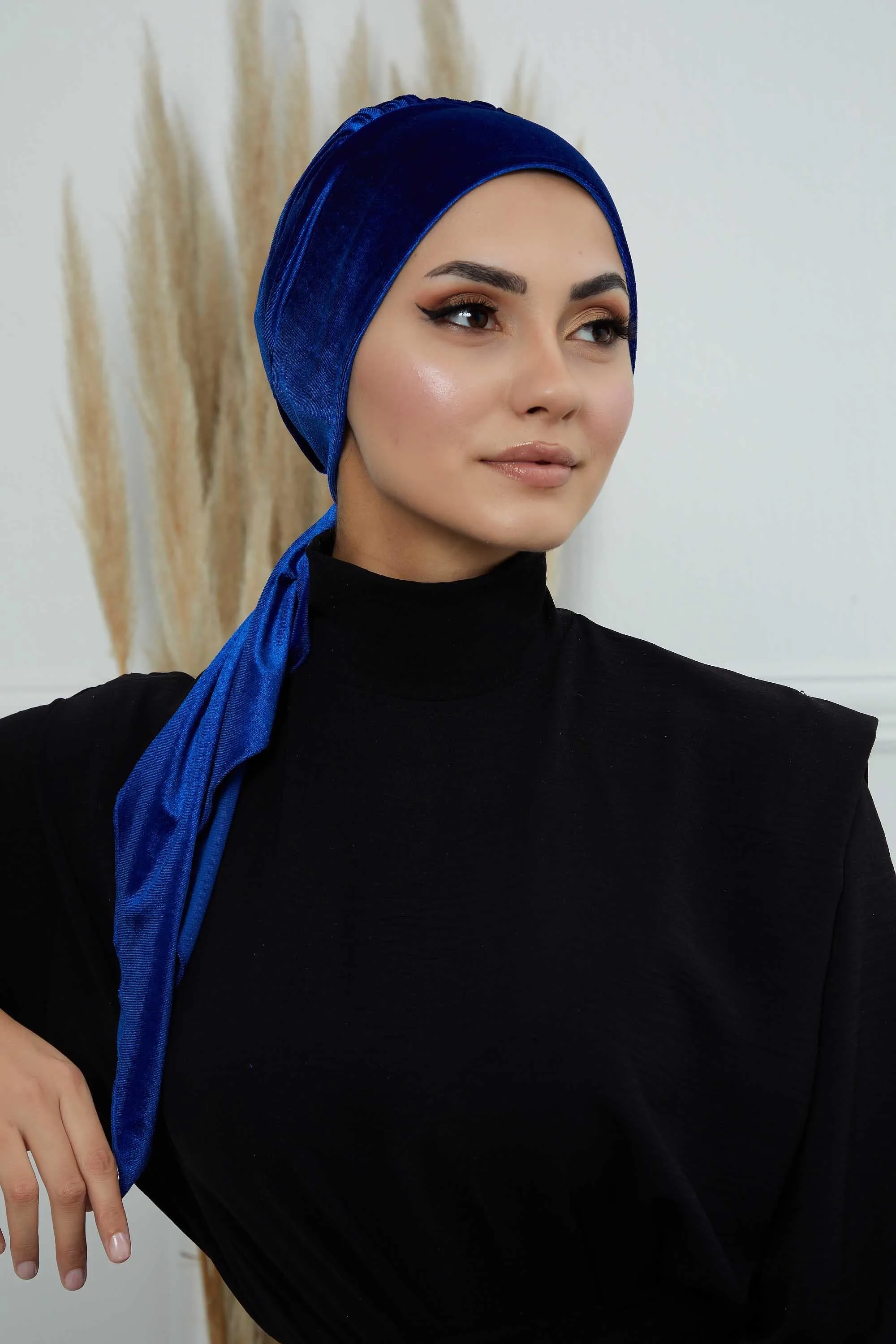 Velvet Easy Wrap Instant Turban for Women, Pre-Tied Turban with Long Tail at the Back Side, Super Soft High Quality Chemo Headwear,B-49K