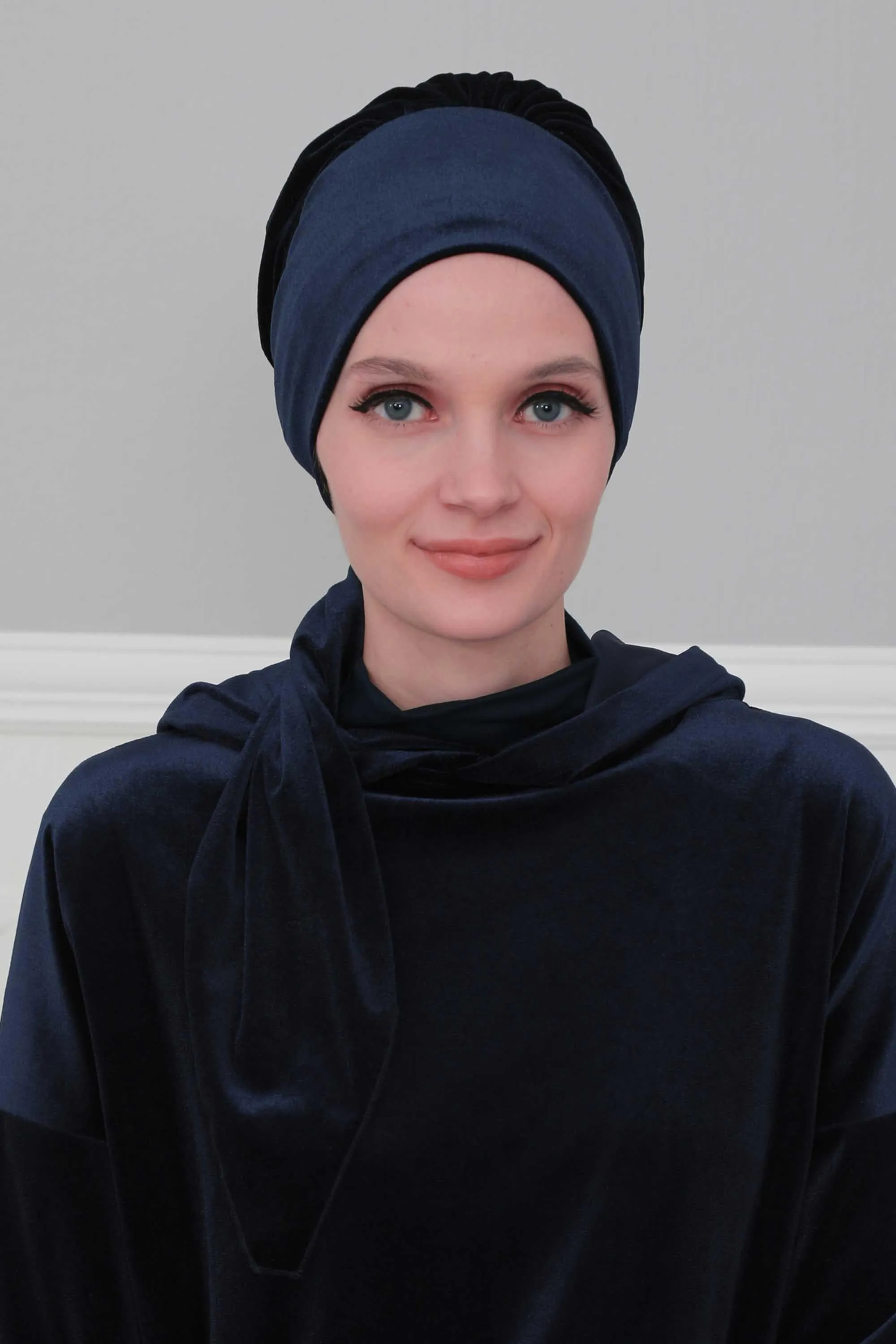 Velvet Easy Wrap Instant Turban for Women, Pre-Tied Turban with Long Tail at the Back Side, Super Soft High Quality Chemo Headwear,B-49K