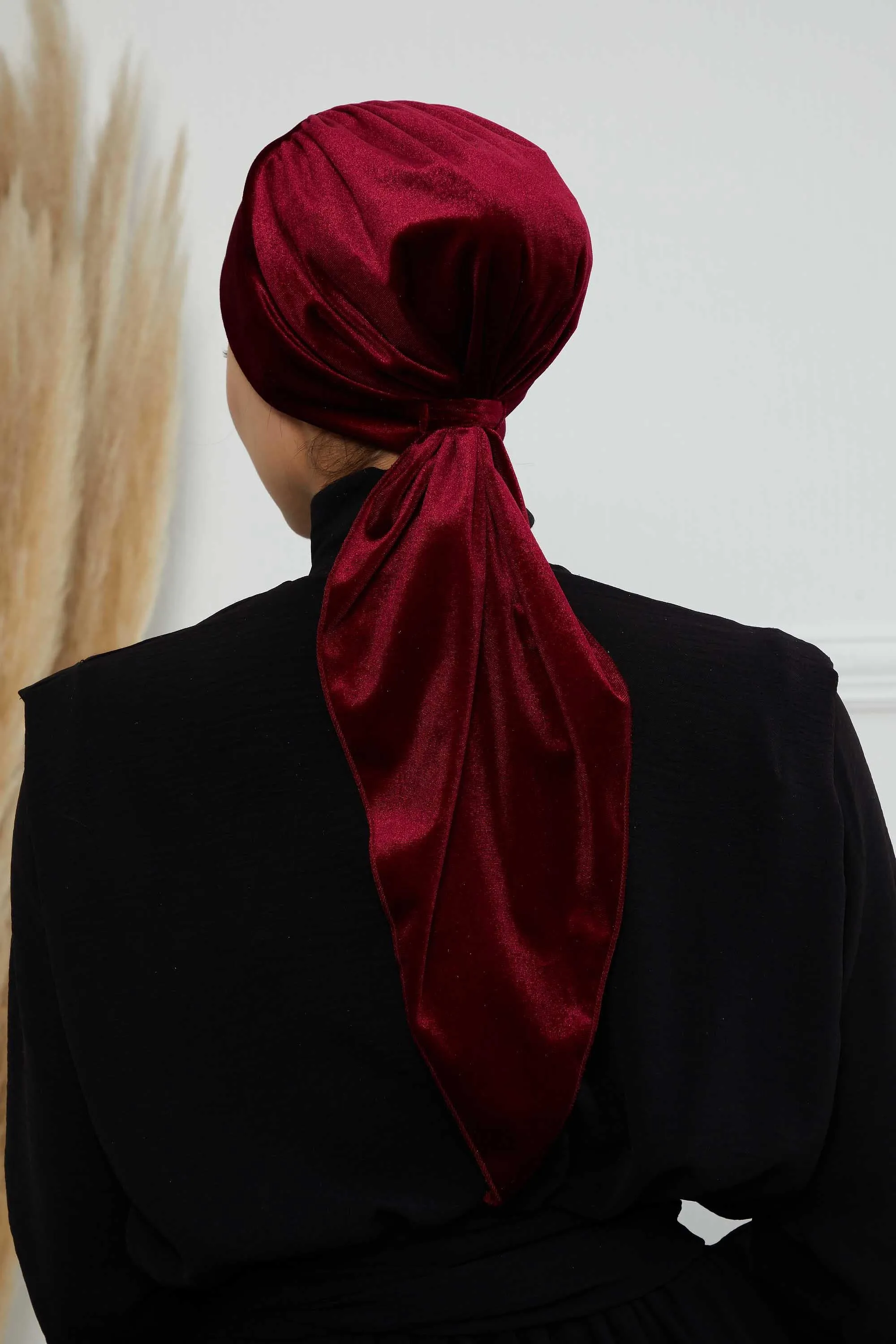 Velvet Easy Wrap Instant Turban for Women, Pre-Tied Turban with Long Tail at the Back Side, Super Soft High Quality Chemo Headwear,B-49K