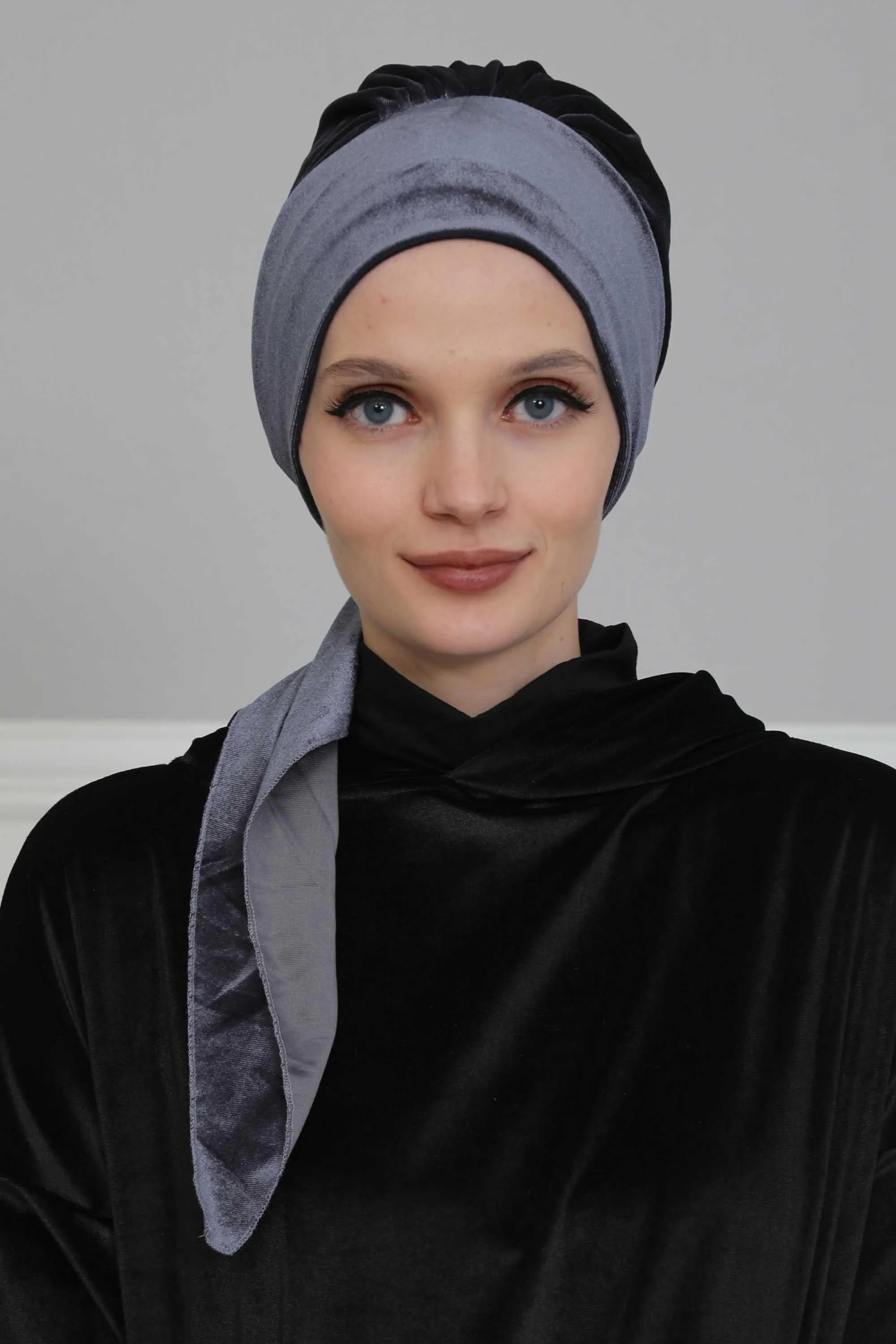 Velvet Easy Wrap Instant Turban for Women, Pre-Tied Turban with Long Tail at the Back Side, Super Soft High Quality Chemo Headwear,B-49K