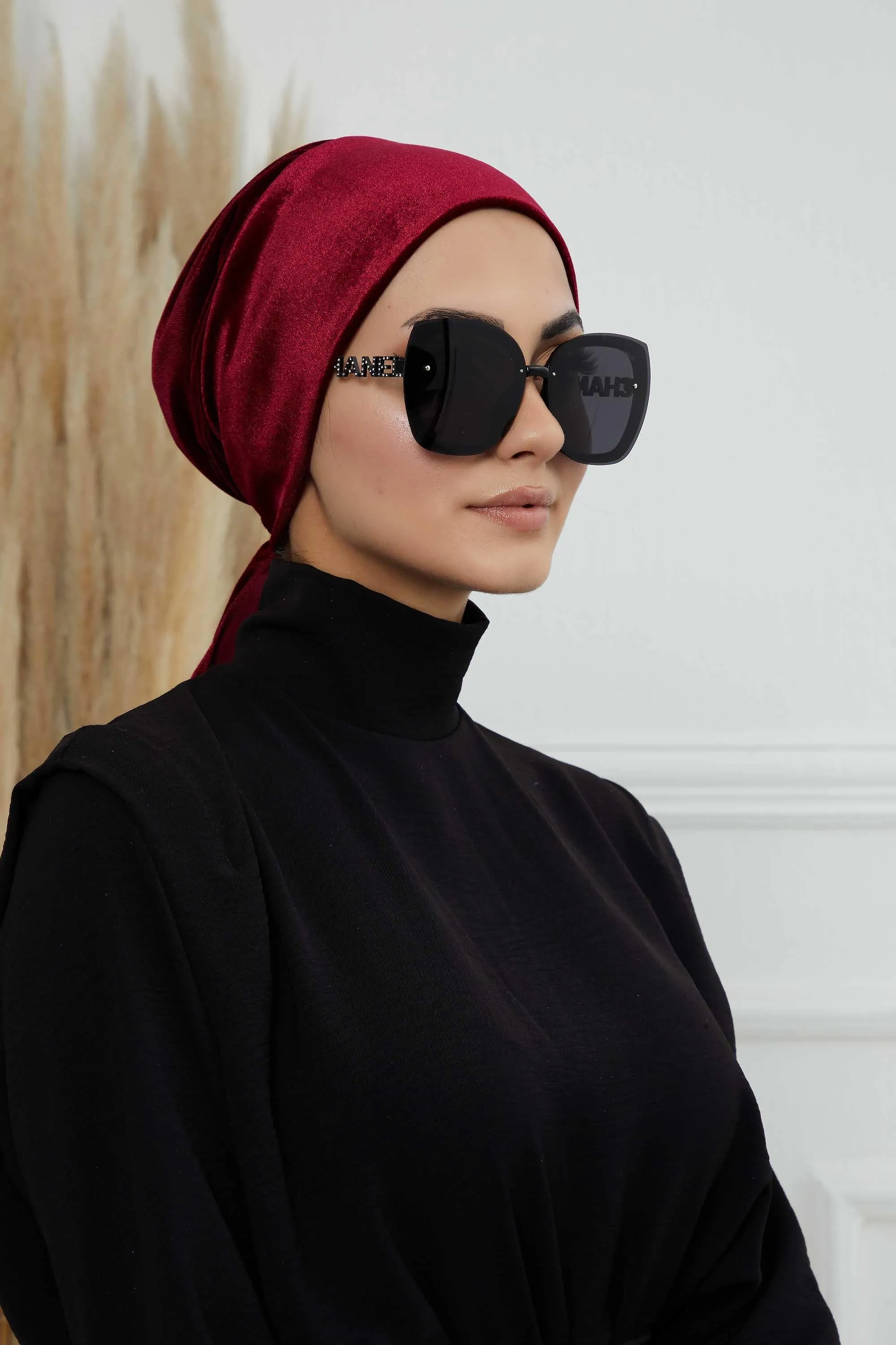 Velvet Easy Wrap Instant Turban for Women, Pre-Tied Turban with Long Tail at the Back Side, Super Soft High Quality Chemo Headwear,B-49K