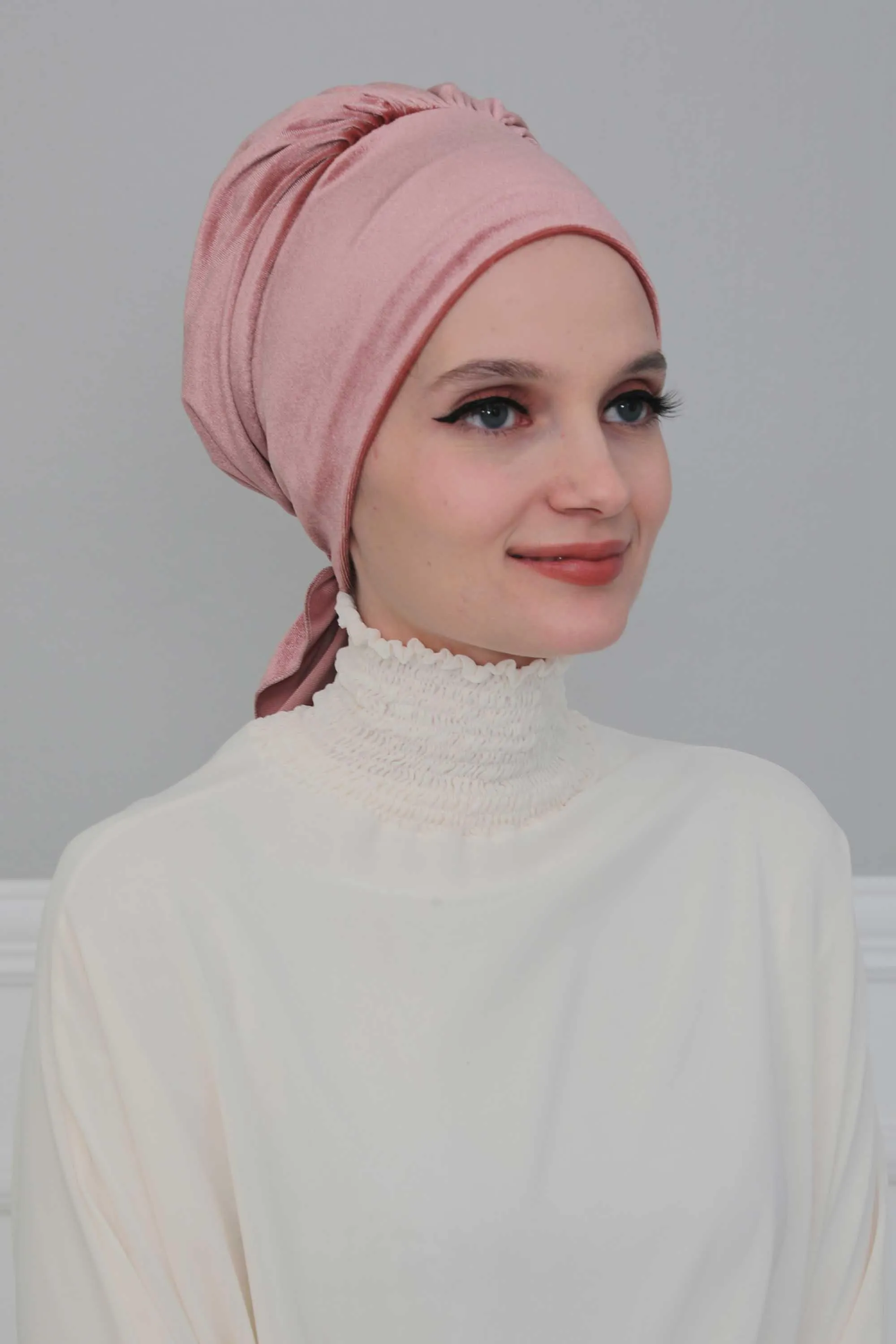 Velvet Easy Wrap Instant Turban for Women, Pre-Tied Turban with Long Tail at the Back Side, Super Soft High Quality Chemo Headwear,B-49K