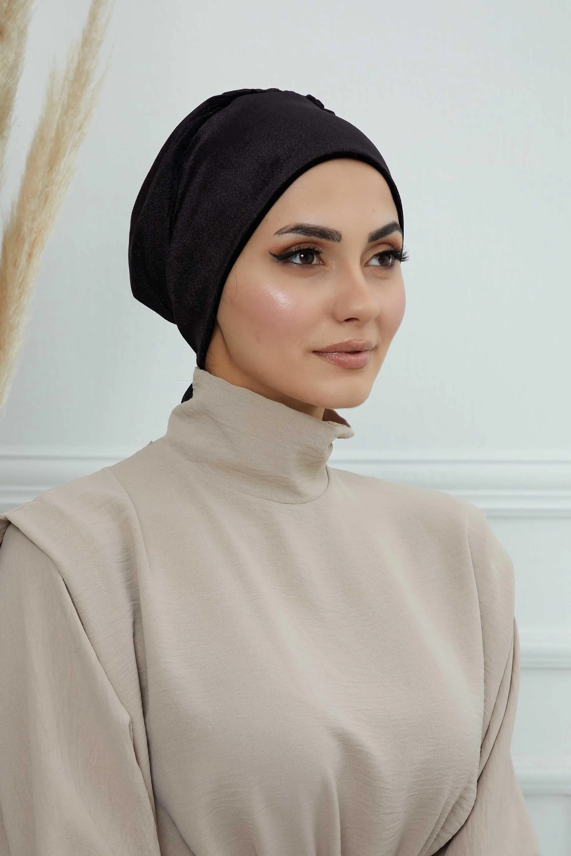 Velvet Easy Wrap Instant Turban for Women, Pre-Tied Turban with Long Tail at the Back Side, Super Soft High Quality Chemo Headwear,B-49K