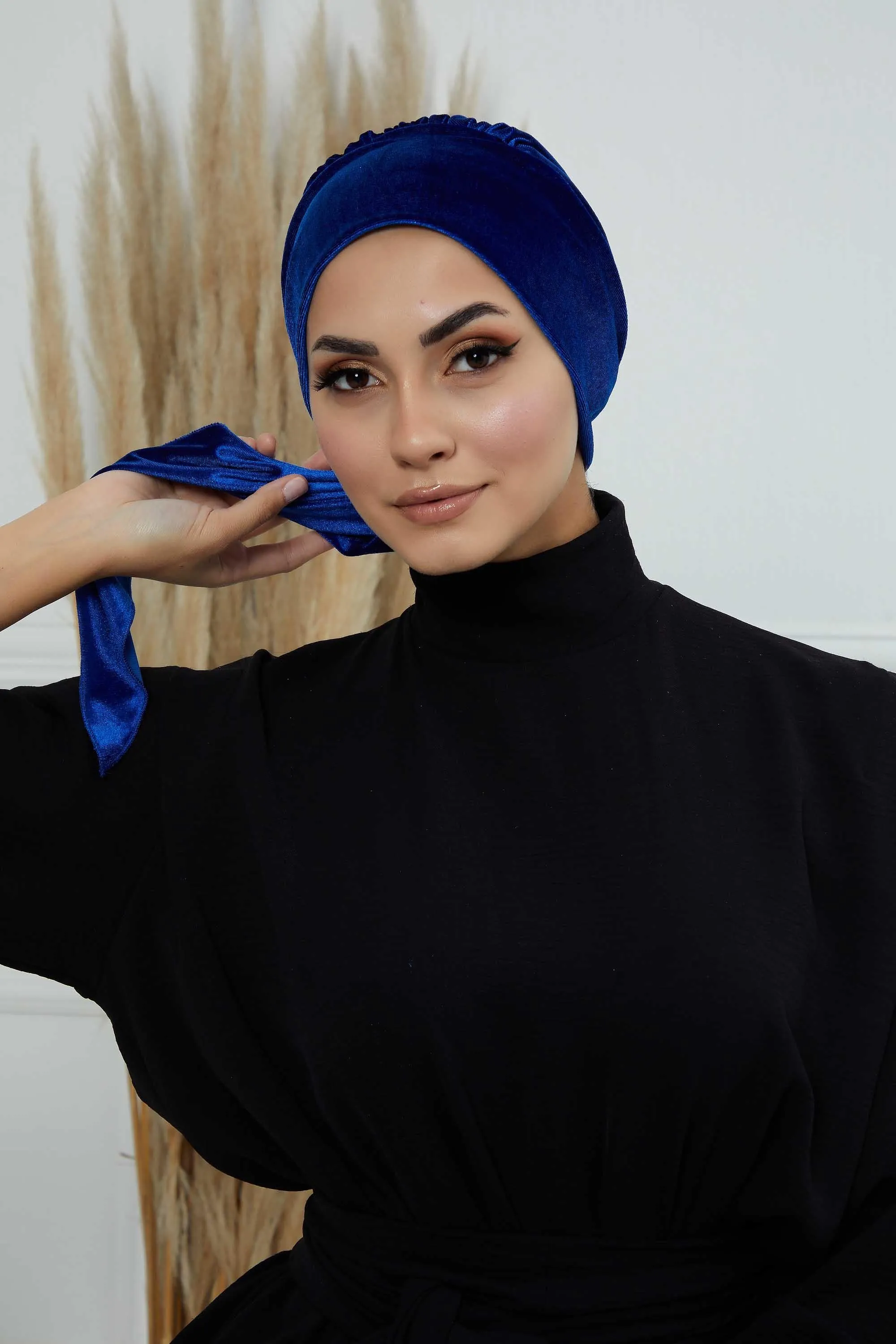 Velvet Easy Wrap Instant Turban for Women, Pre-Tied Turban with Long Tail at the Back Side, Super Soft High Quality Chemo Headwear,B-49K