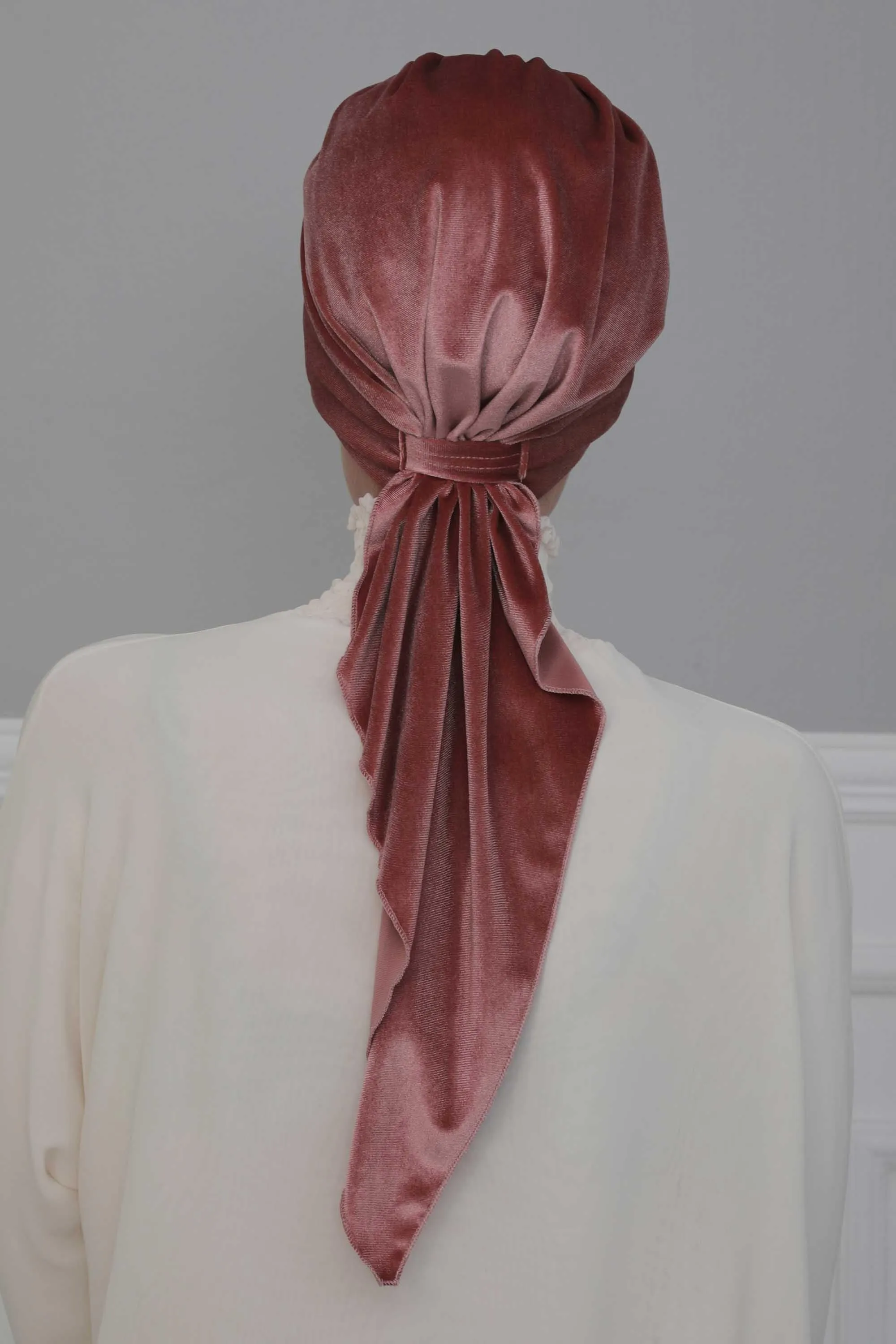 Velvet Easy Wrap Instant Turban for Women, Pre-Tied Turban with Long Tail at the Back Side, Super Soft High Quality Chemo Headwear,B-49K
