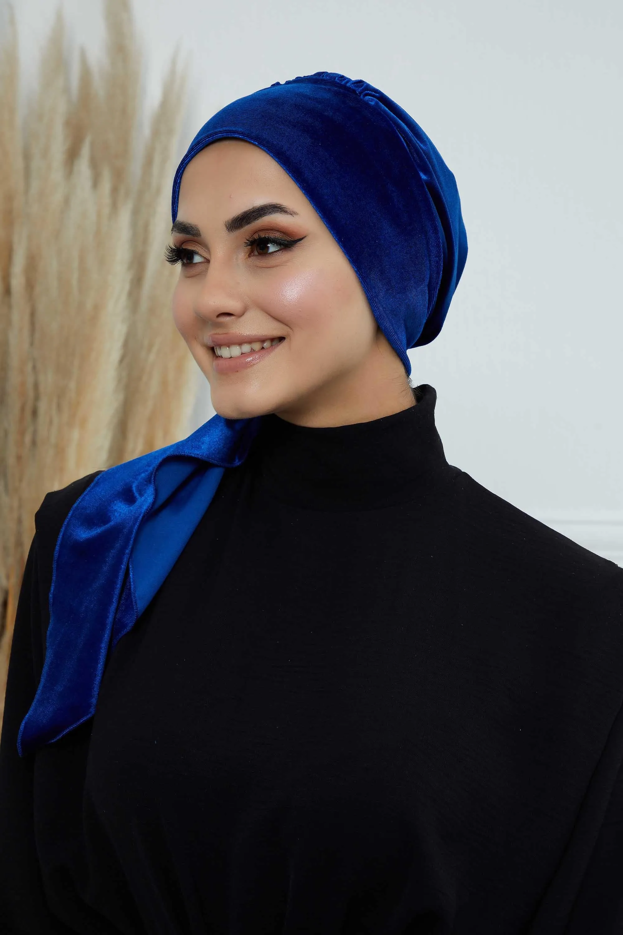 Velvet Easy Wrap Instant Turban for Women, Pre-Tied Turban with Long Tail at the Back Side, Super Soft High Quality Chemo Headwear,B-49K