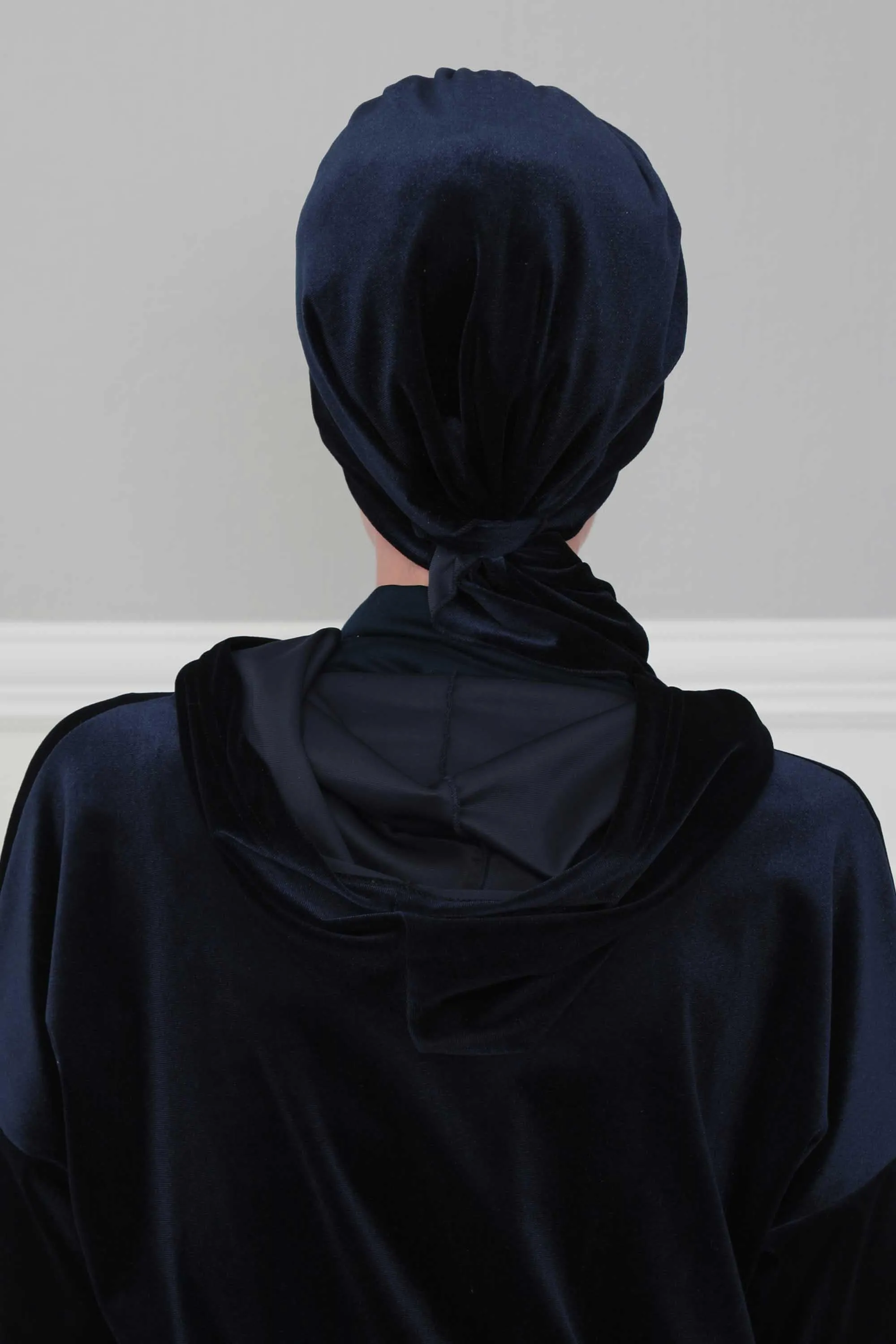 Velvet Easy Wrap Instant Turban for Women, Pre-Tied Turban with Long Tail at the Back Side, Super Soft High Quality Chemo Headwear,B-49K
