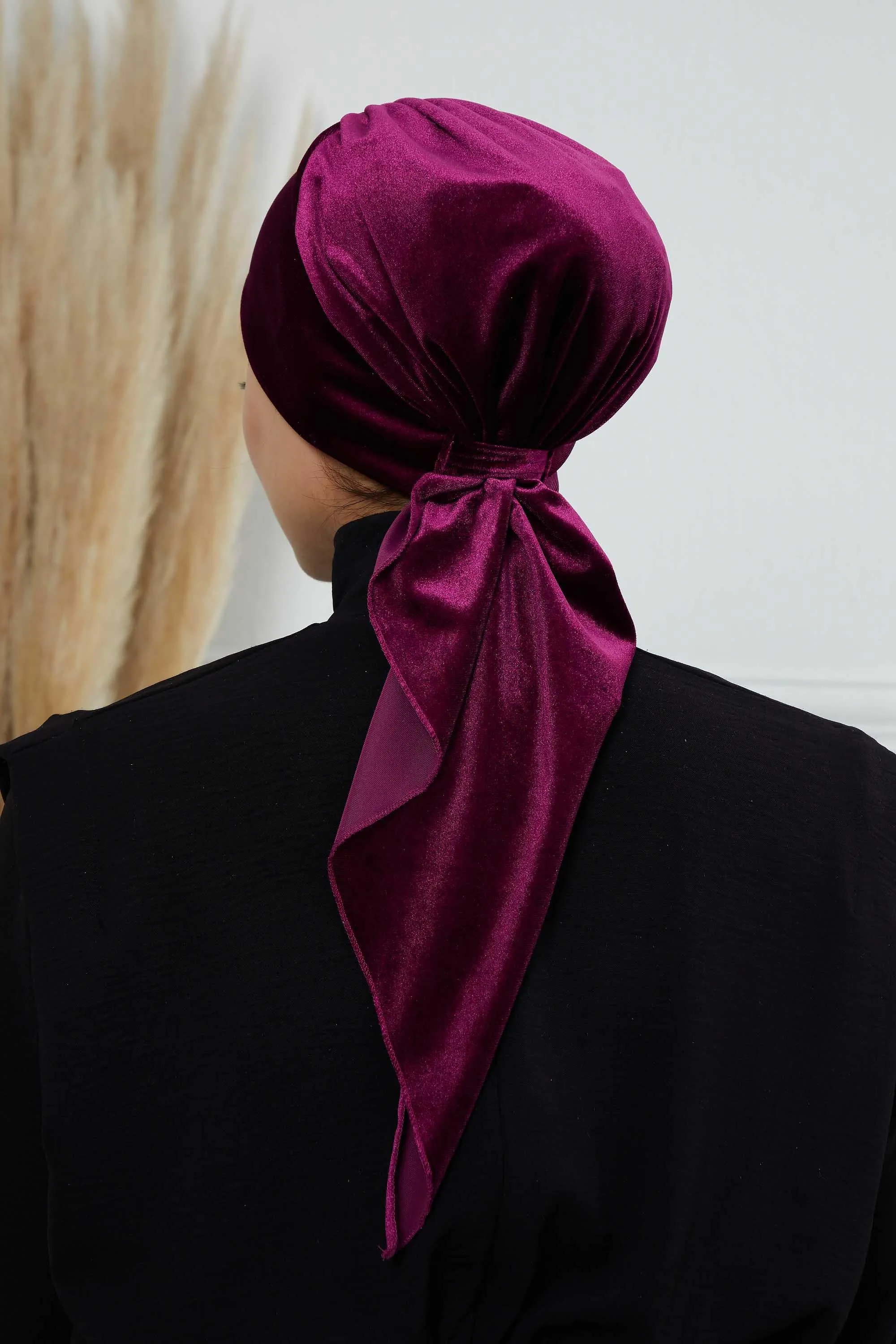 Velvet Easy Wrap Instant Turban for Women, Pre-Tied Turban with Long Tail at the Back Side, Super Soft High Quality Chemo Headwear,B-49K