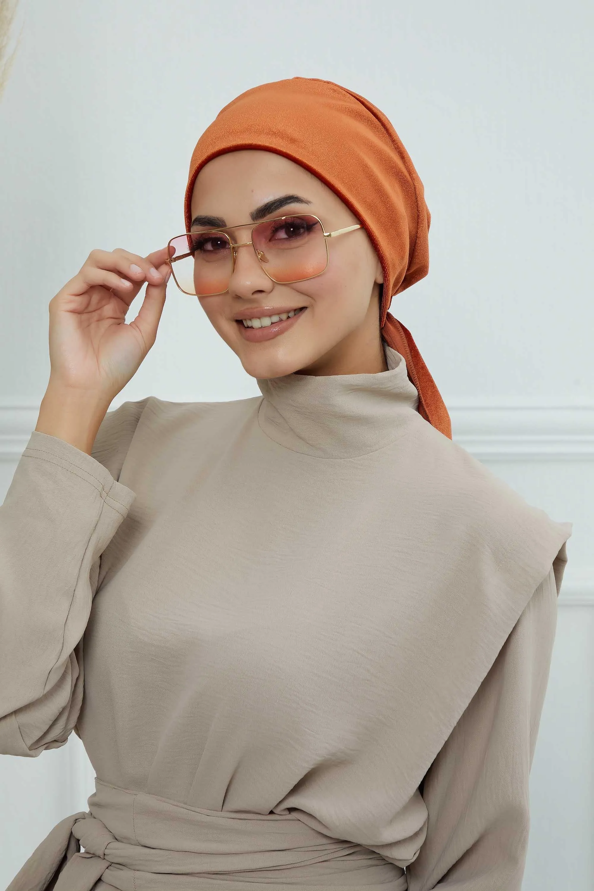 Velvet Easy Wrap Instant Turban for Women, Pre-Tied Turban with Long Tail at the Back Side, Super Soft High Quality Chemo Headwear,B-49K