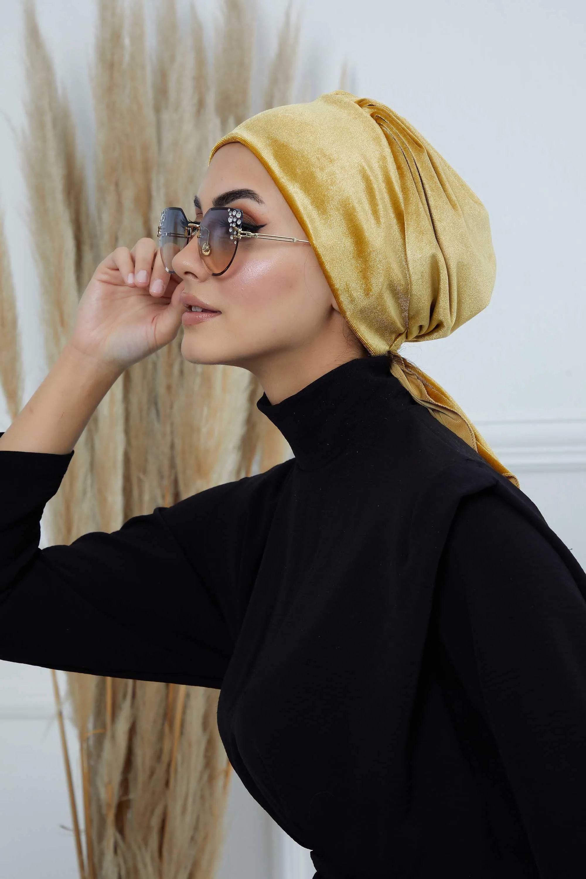 Velvet Easy Wrap Instant Turban for Women, Pre-Tied Turban with Long Tail at the Back Side, Super Soft High Quality Chemo Headwear,B-49K