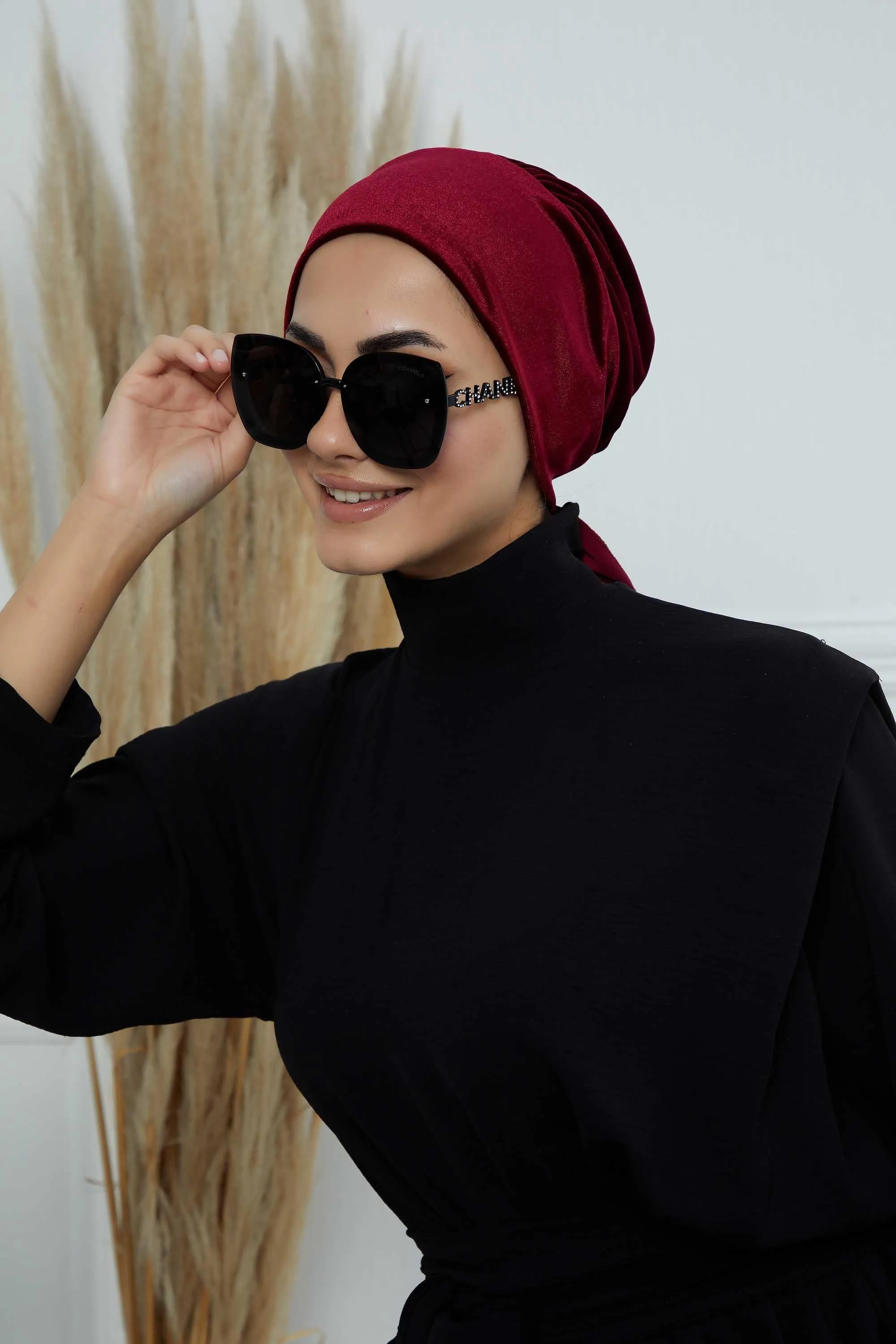 Velvet Easy Wrap Instant Turban for Women, Pre-Tied Turban with Long Tail at the Back Side, Super Soft High Quality Chemo Headwear,B-49K