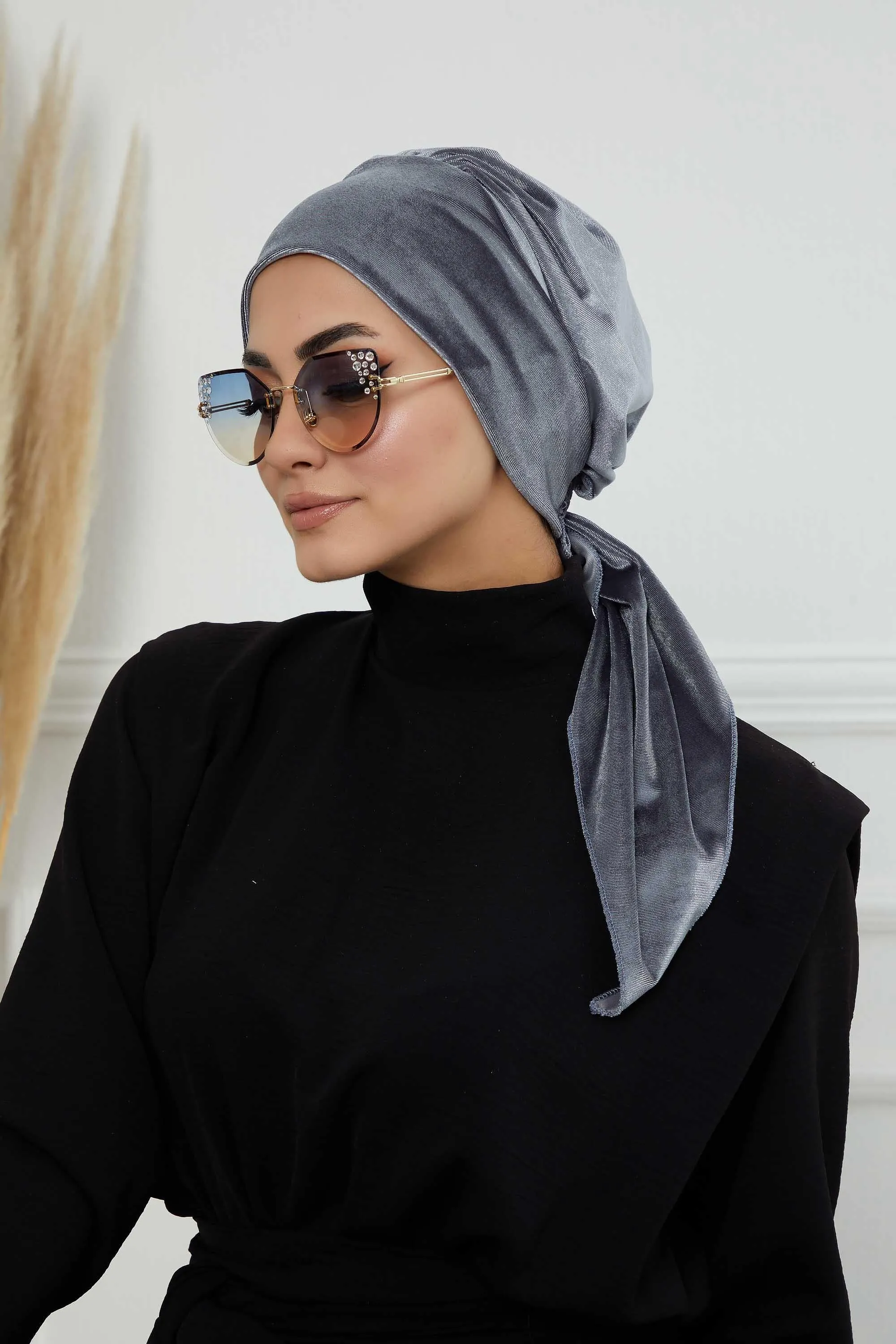 Velvet Easy Wrap Instant Turban for Women, Pre-Tied Turban with Long Tail at the Back Side, Super Soft High Quality Chemo Headwear,B-49K