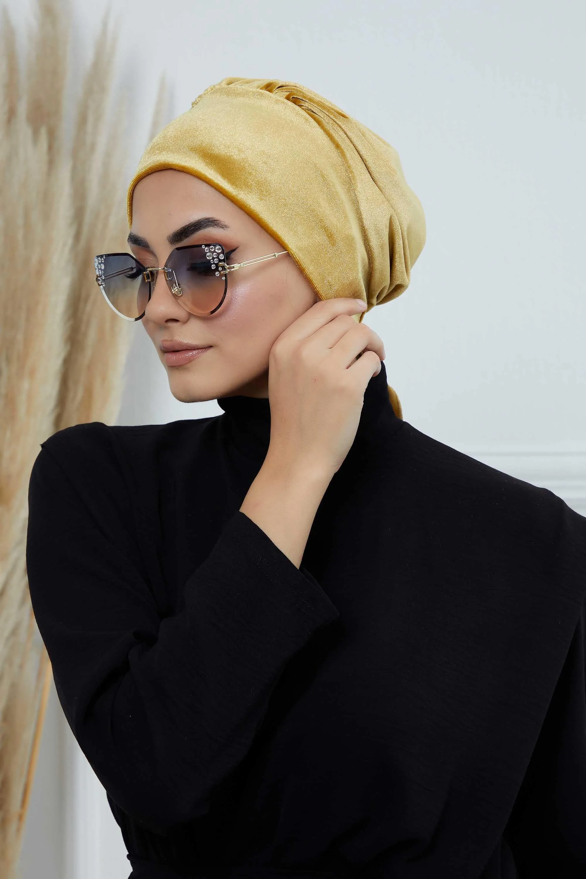 Velvet Easy Wrap Instant Turban for Women, Pre-Tied Turban with Long Tail at the Back Side, Super Soft High Quality Chemo Headwear,B-49K