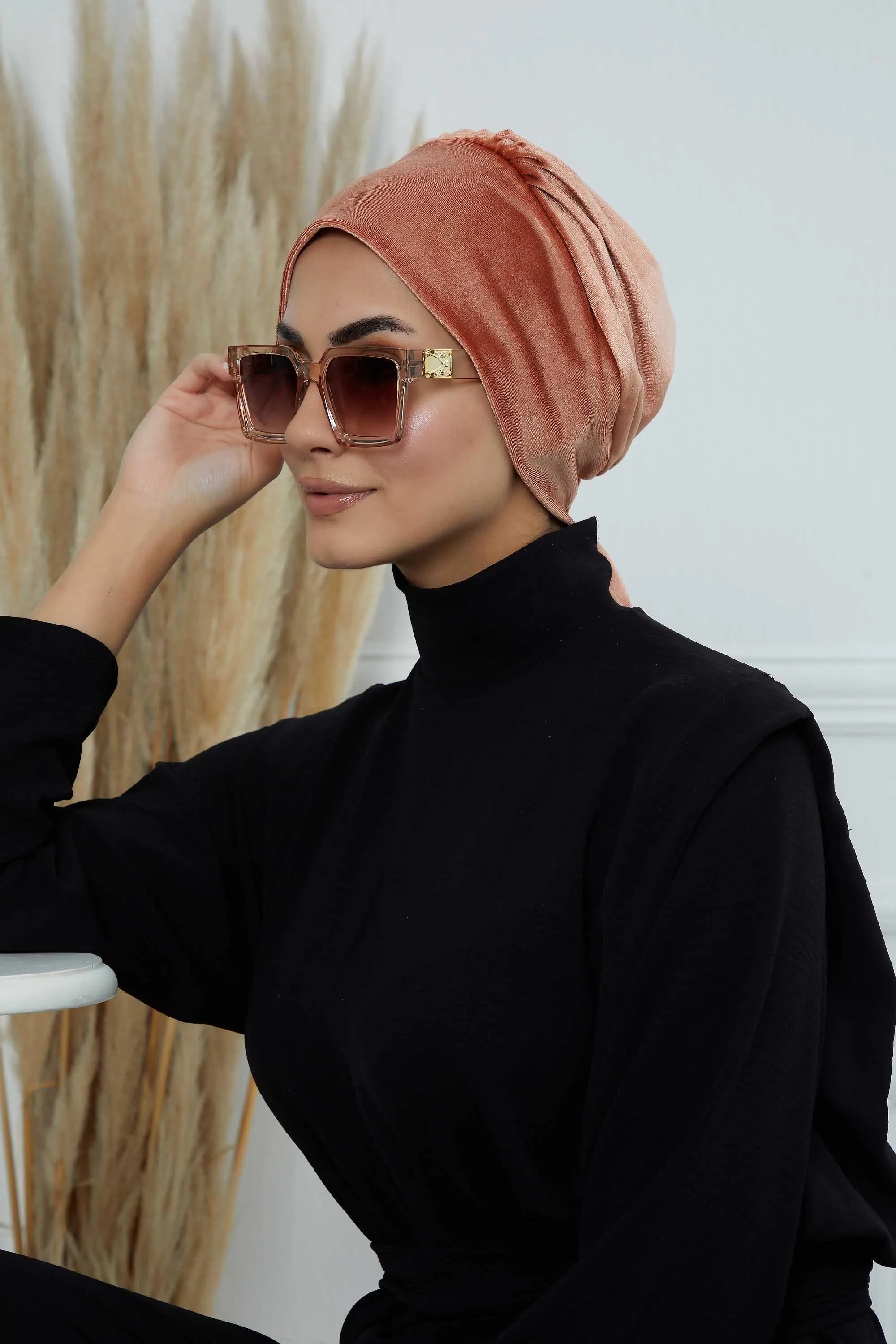 Velvet Easy Wrap Instant Turban for Women, Pre-Tied Turban with Long Tail at the Back Side, Super Soft High Quality Chemo Headwear,B-49K