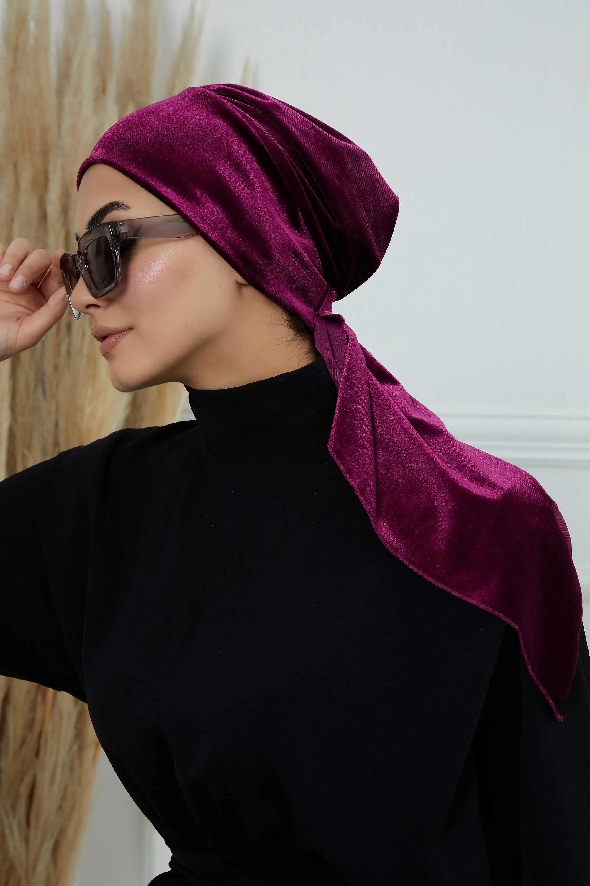Velvet Easy Wrap Instant Turban for Women, Pre-Tied Turban with Long Tail at the Back Side, Super Soft High Quality Chemo Headwear,B-49K
