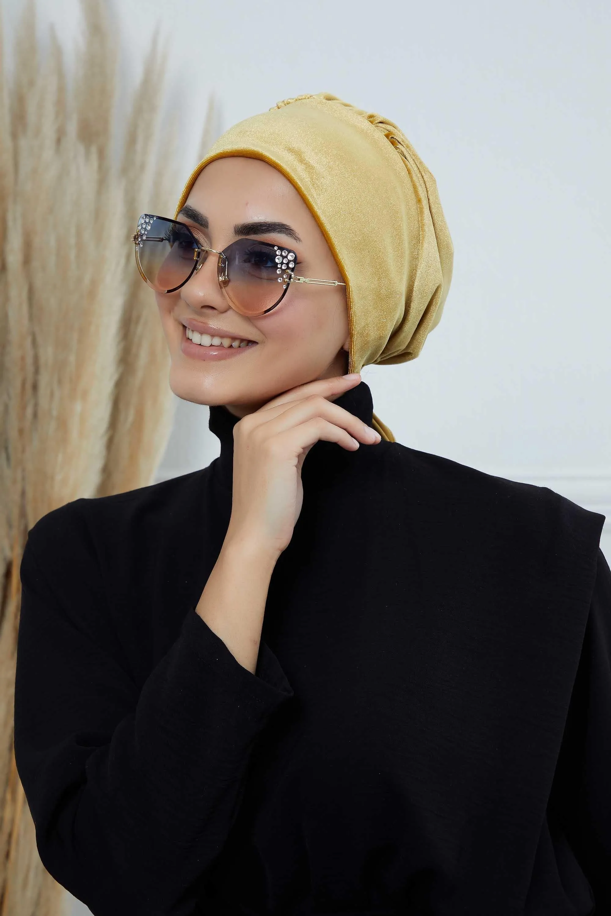 Velvet Easy Wrap Instant Turban for Women, Pre-Tied Turban with Long Tail at the Back Side, Super Soft High Quality Chemo Headwear,B-49K