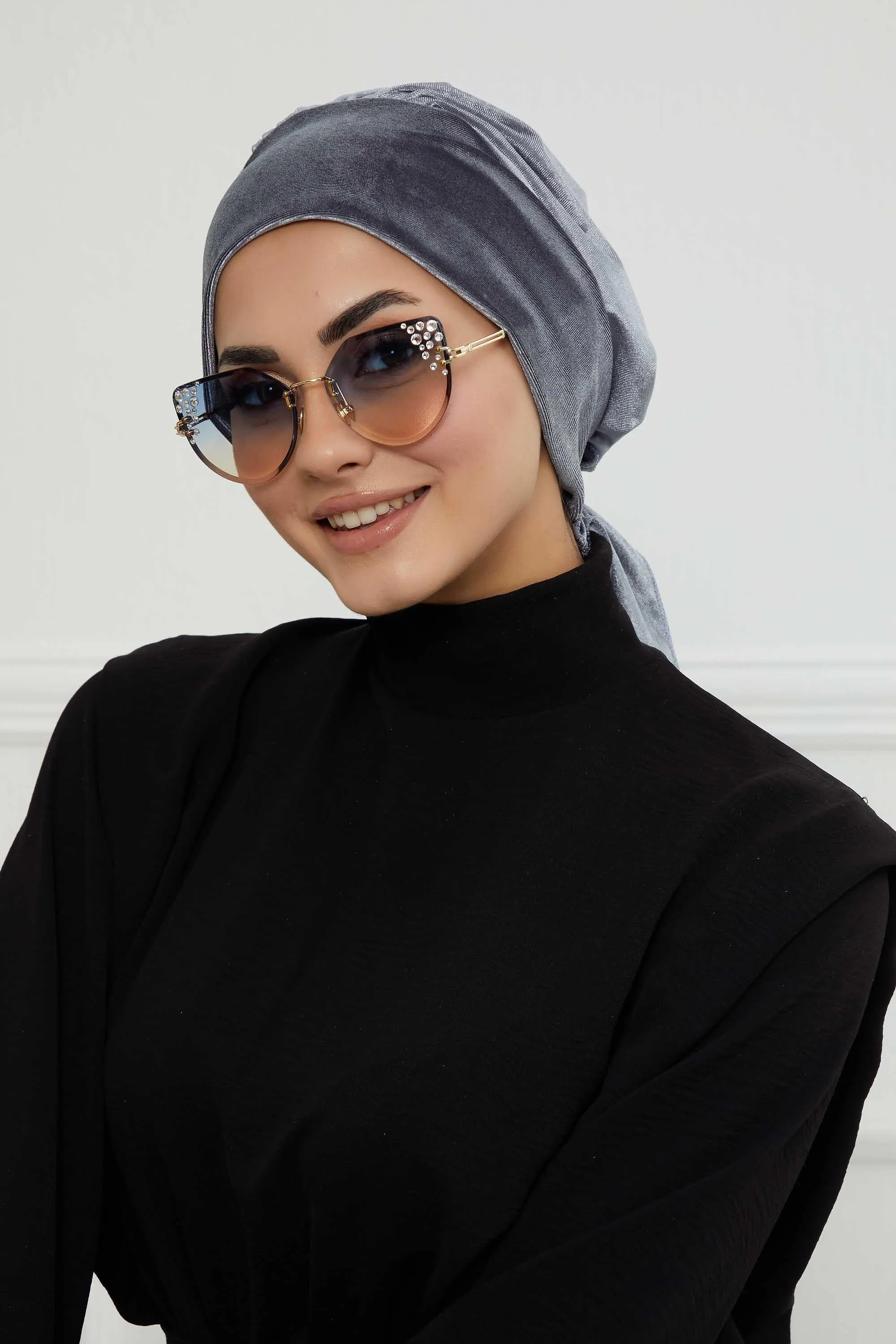 Velvet Easy Wrap Instant Turban for Women, Pre-Tied Turban with Long Tail at the Back Side, Super Soft High Quality Chemo Headwear,B-49K