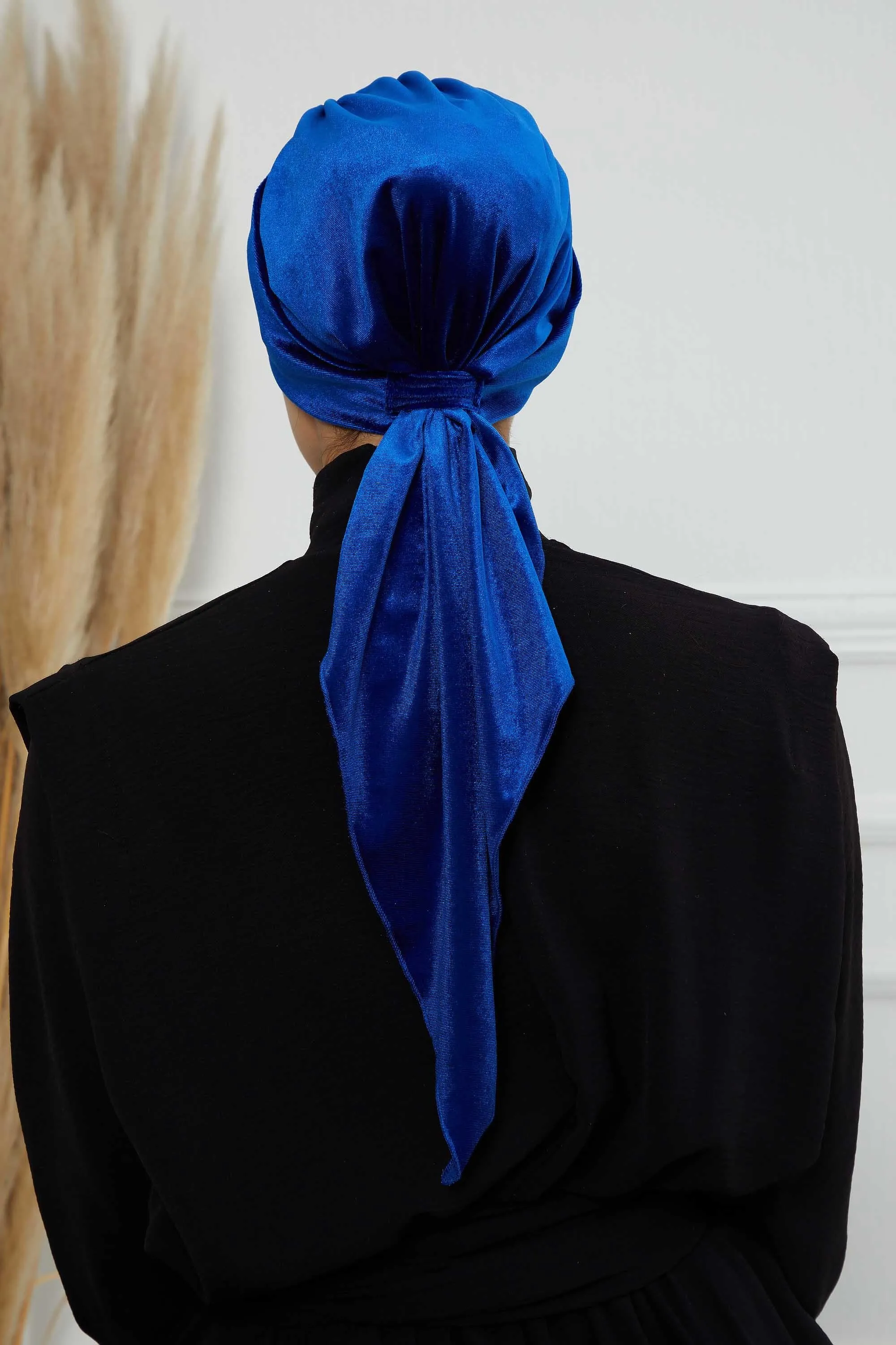 Velvet Easy Wrap Instant Turban for Women, Pre-Tied Turban with Long Tail at the Back Side, Super Soft High Quality Chemo Headwear,B-49K