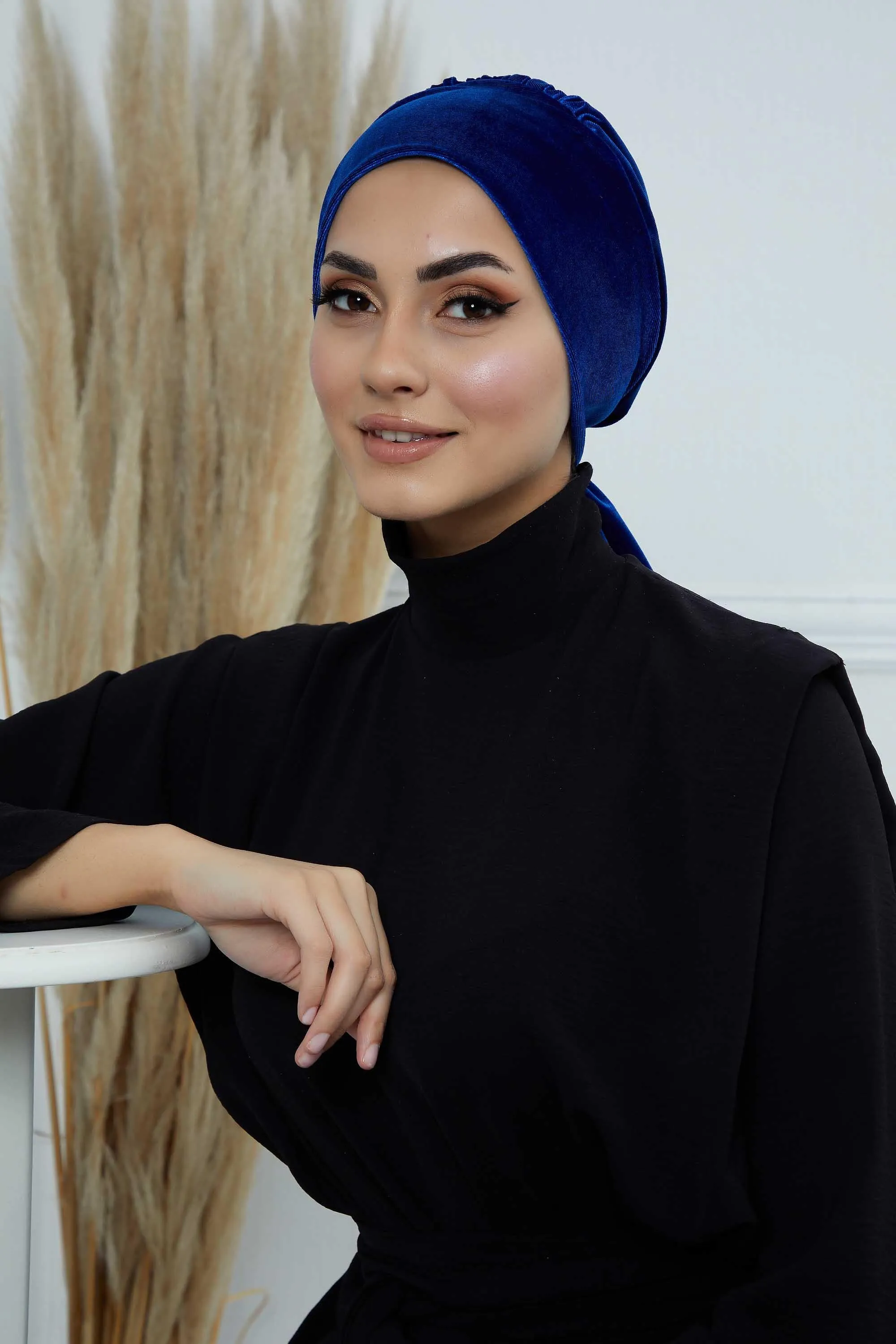 Velvet Easy Wrap Instant Turban for Women, Pre-Tied Turban with Long Tail at the Back Side, Super Soft High Quality Chemo Headwear,B-49K
