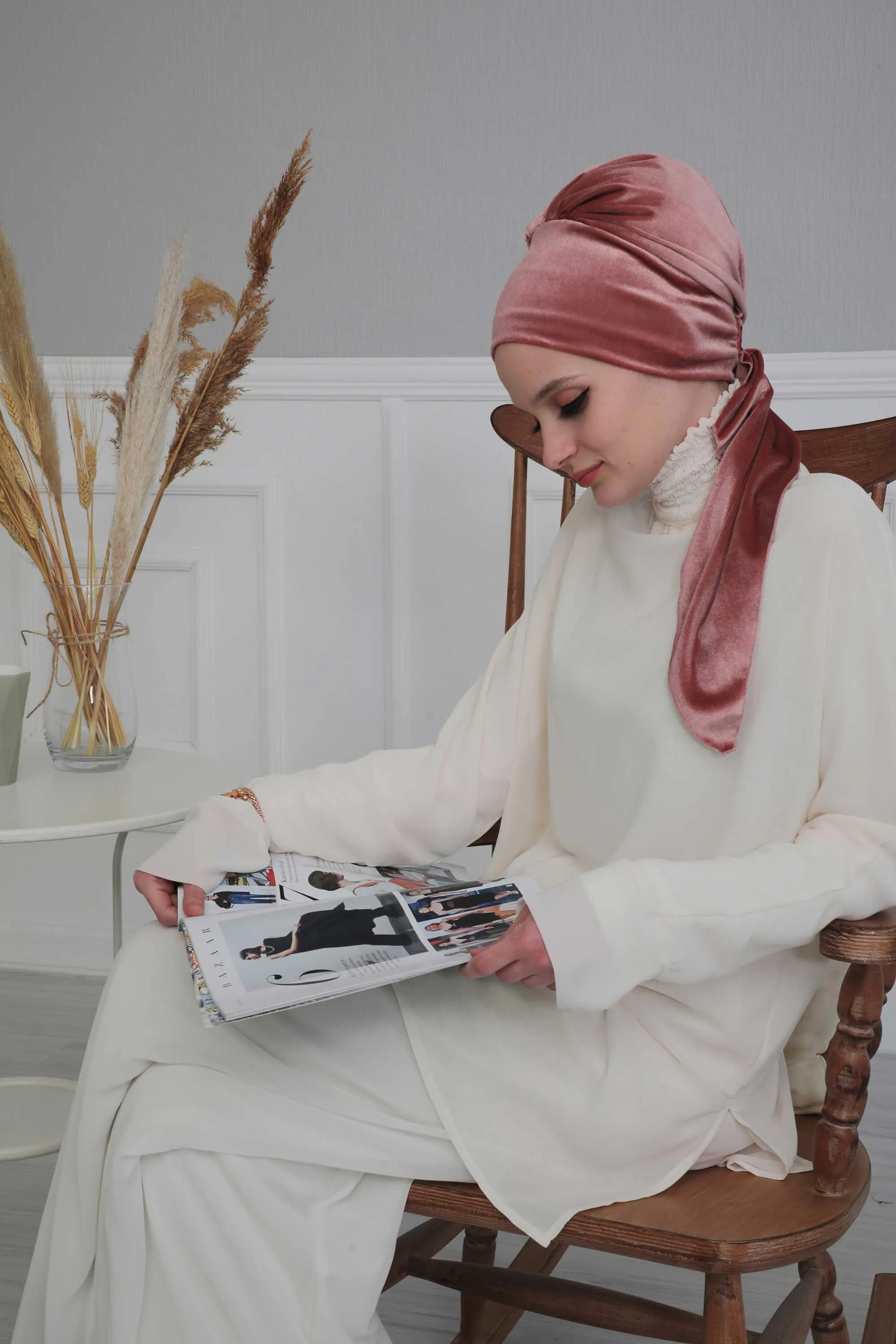 Velvet Easy Wrap Instant Turban for Women, Pre-Tied Turban with Long Tail at the Back Side, Super Soft High Quality Chemo Headwear,B-49K