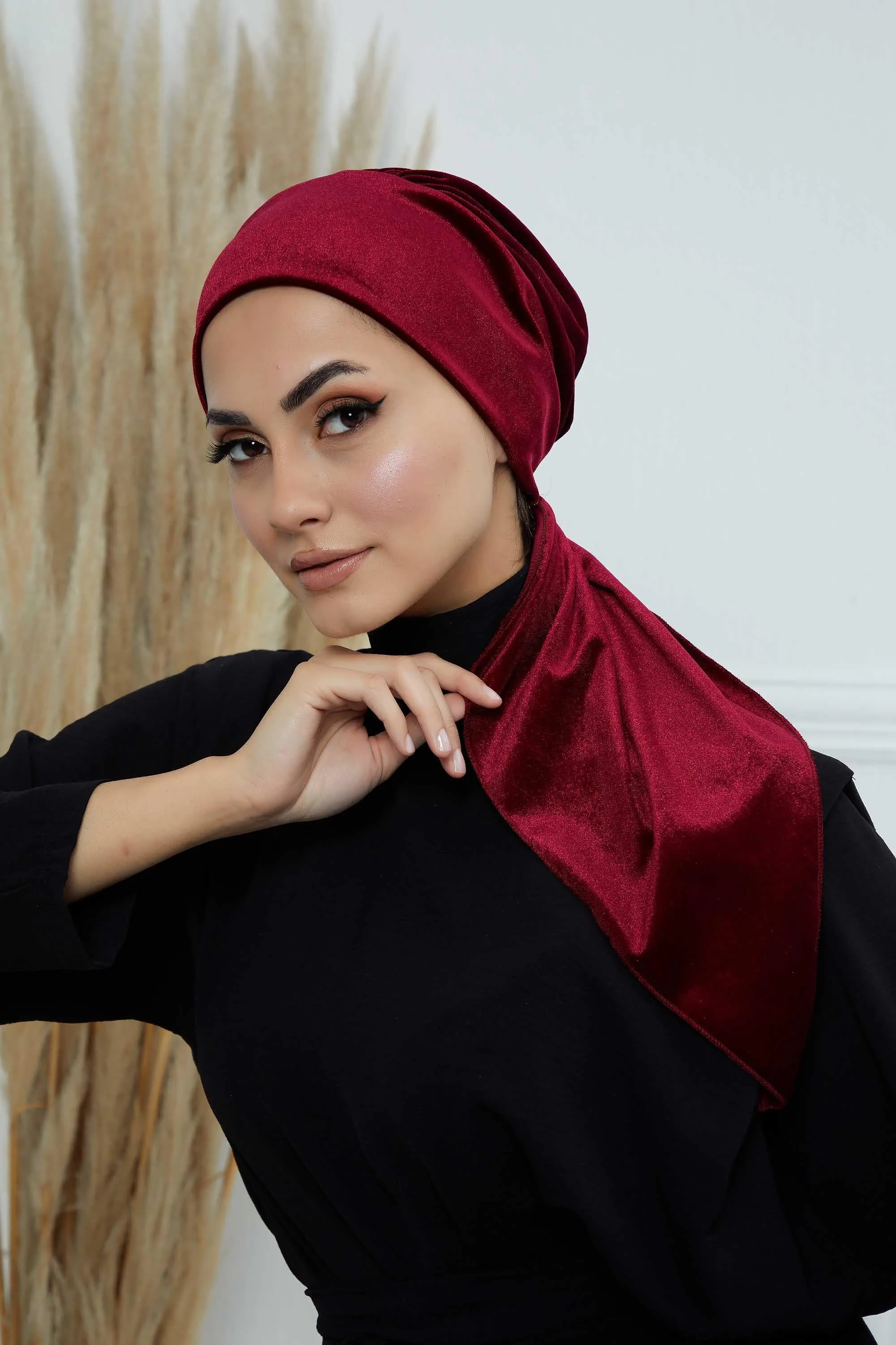 Velvet Easy Wrap Instant Turban for Women, Pre-Tied Turban with Long Tail at the Back Side, Super Soft High Quality Chemo Headwear,B-49K