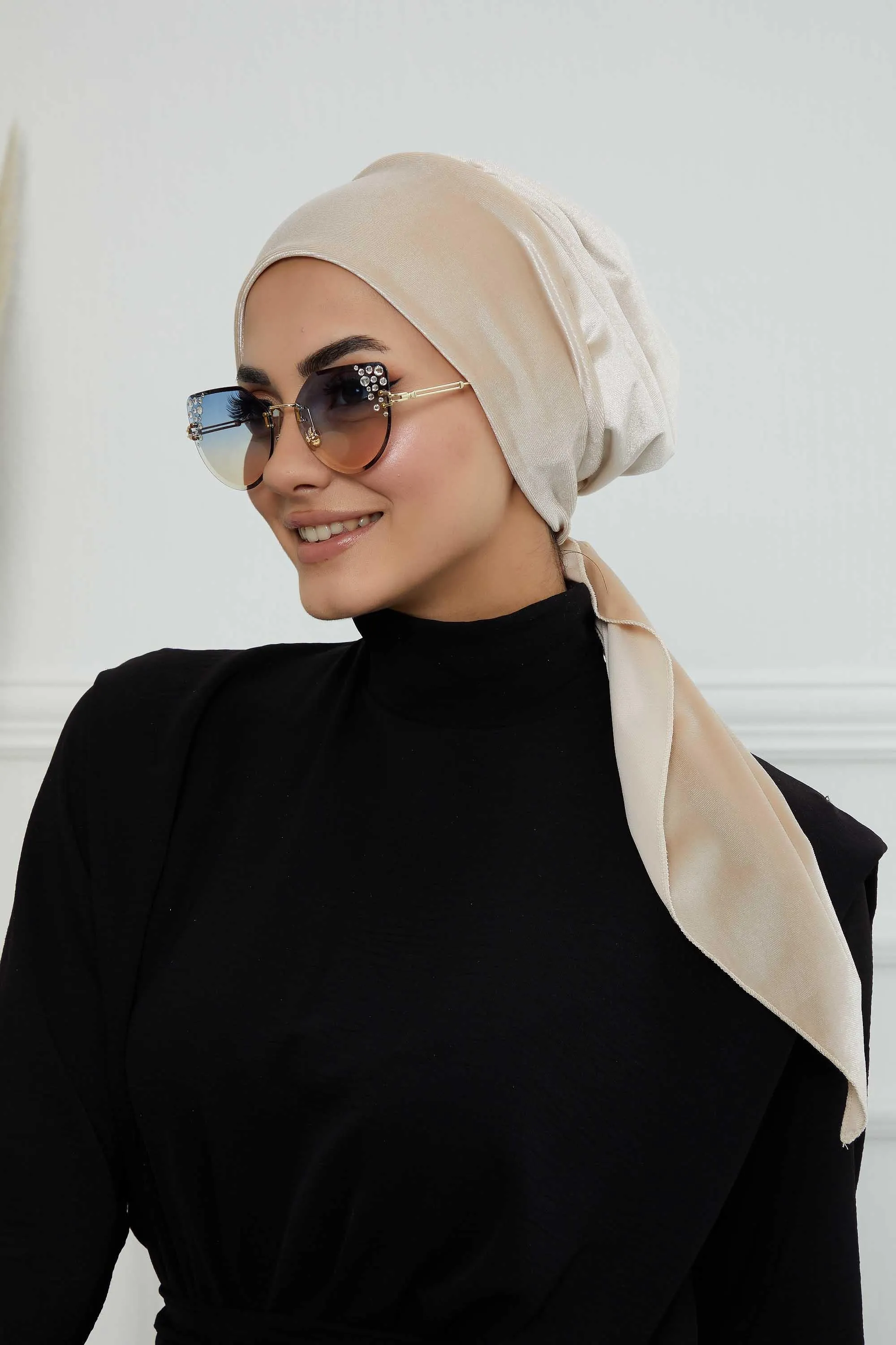 Velvet Easy Wrap Instant Turban for Women, Pre-Tied Turban with Long Tail at the Back Side, Super Soft High Quality Chemo Headwear,B-49K