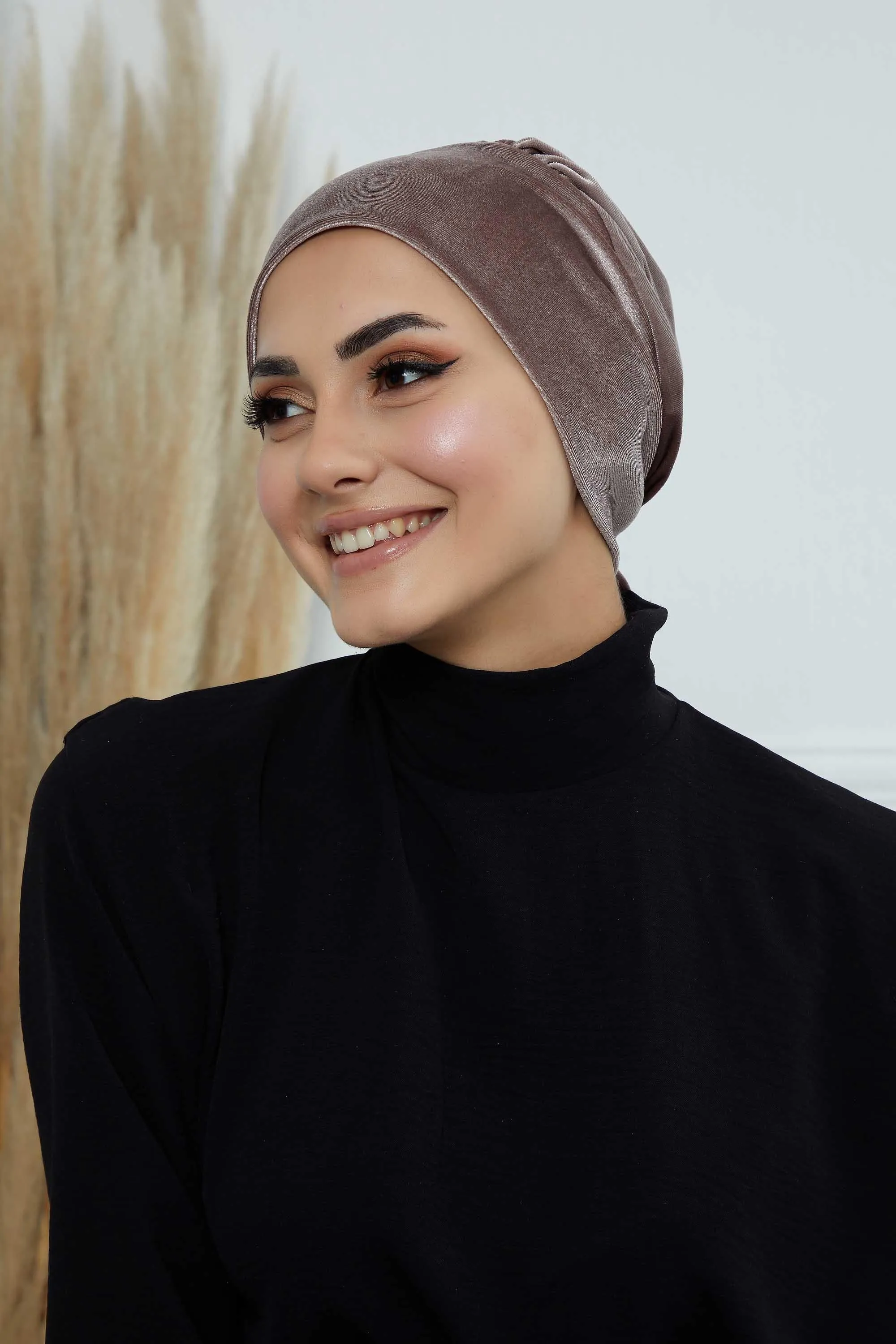 Velvet Easy Wrap Instant Turban for Women, Pre-Tied Turban with Long Tail at the Back Side, Super Soft High Quality Chemo Headwear,B-49K