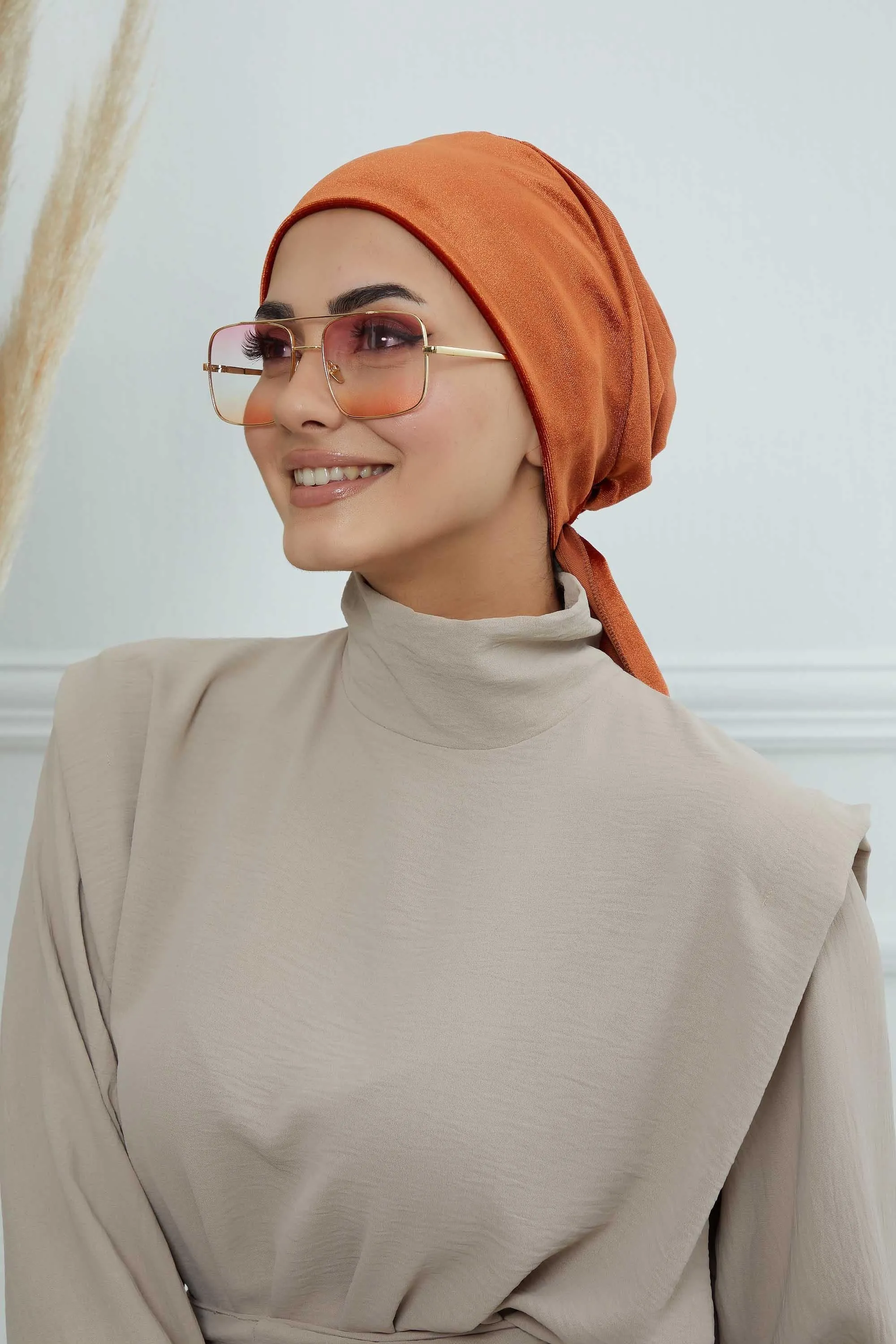 Velvet Easy Wrap Instant Turban for Women, Pre-Tied Turban with Long Tail at the Back Side, Super Soft High Quality Chemo Headwear,B-49K