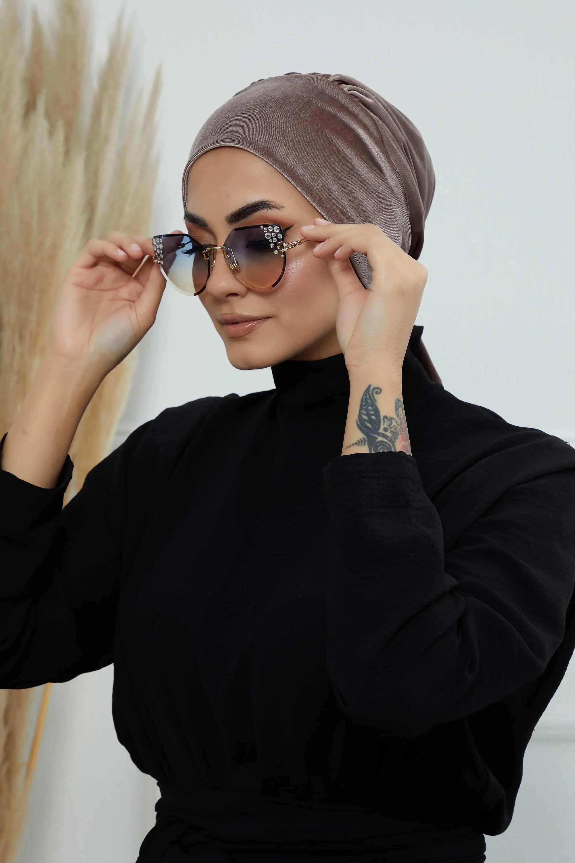 Velvet Easy Wrap Instant Turban for Women, Pre-Tied Turban with Long Tail at the Back Side, Super Soft High Quality Chemo Headwear,B-49K