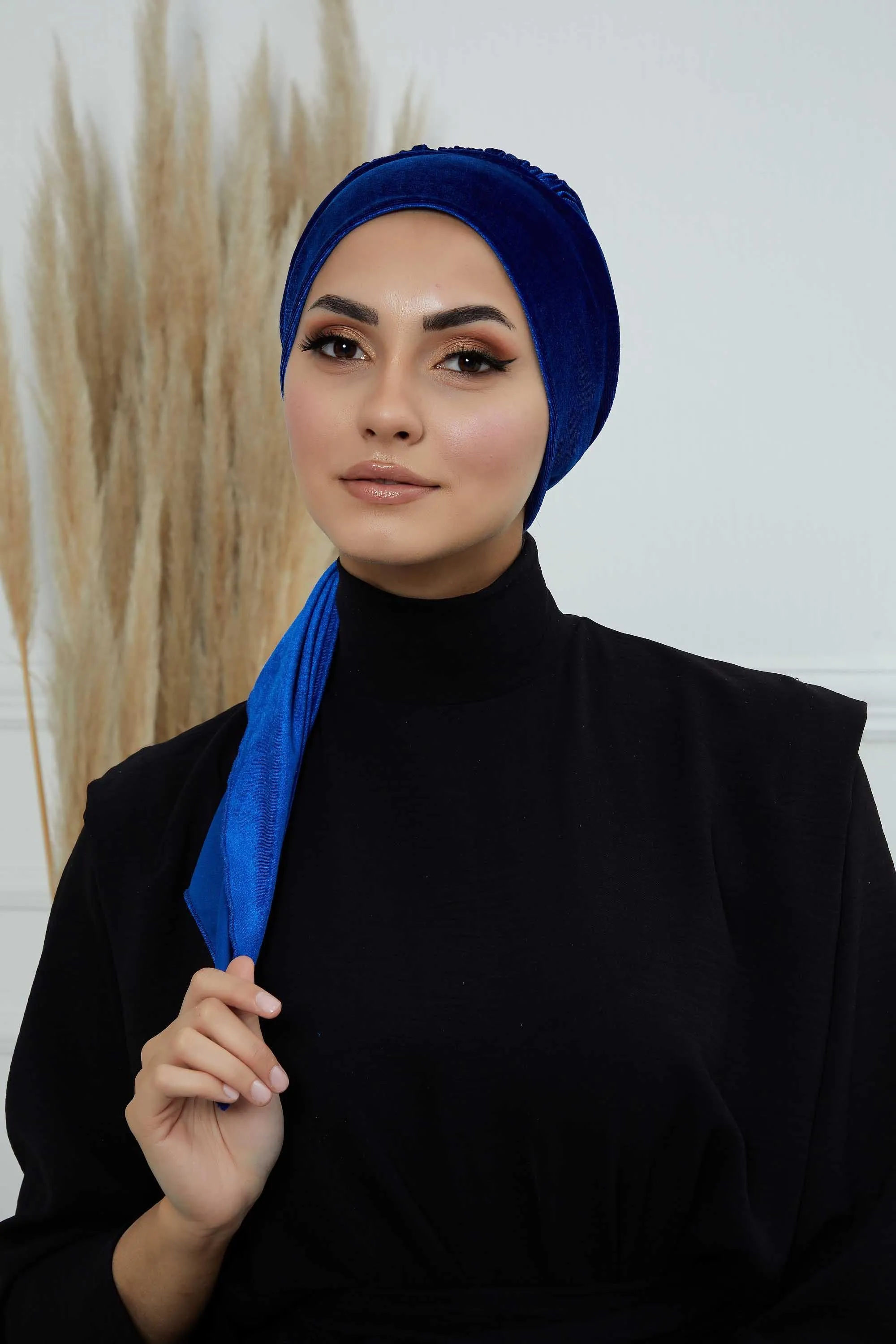 Velvet Easy Wrap Instant Turban for Women, Pre-Tied Turban with Long Tail at the Back Side, Super Soft High Quality Chemo Headwear,B-49K