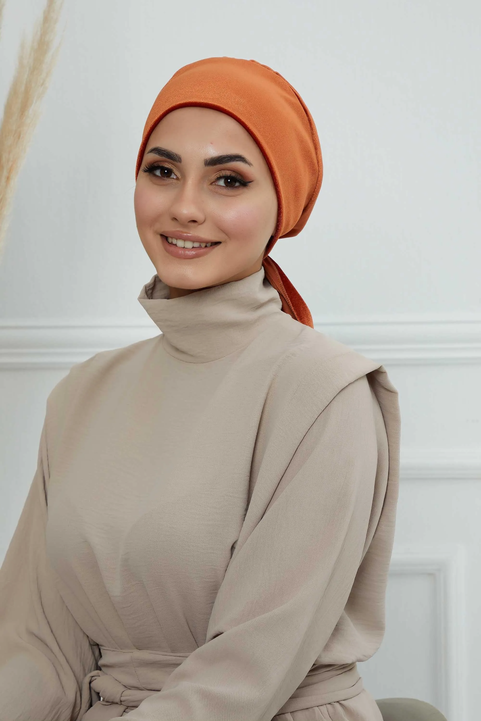 Velvet Easy Wrap Instant Turban for Women, Pre-Tied Turban with Long Tail at the Back Side, Super Soft High Quality Chemo Headwear,B-49K