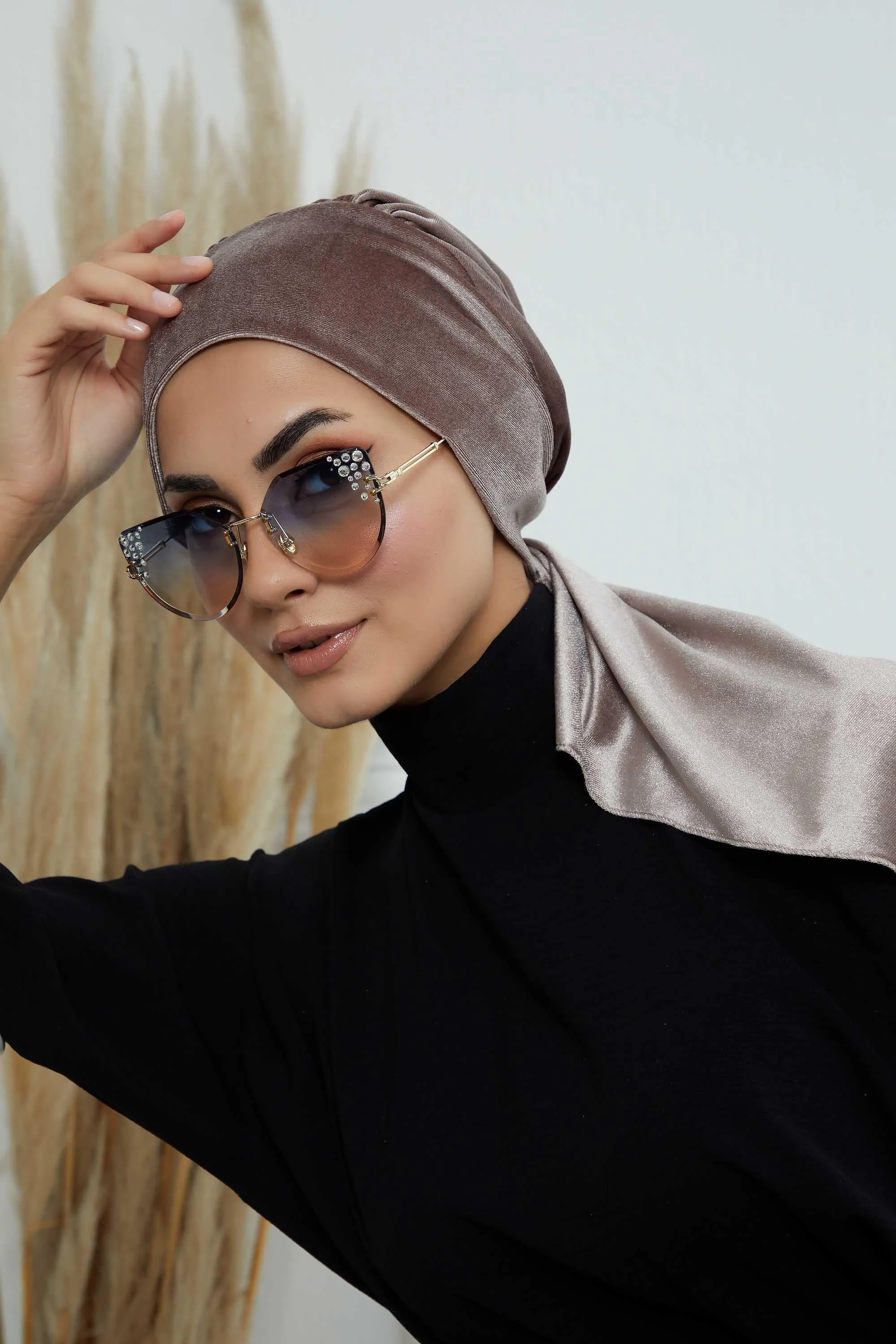 Velvet Easy Wrap Instant Turban for Women, Pre-Tied Turban with Long Tail at the Back Side, Super Soft High Quality Chemo Headwear,B-49K