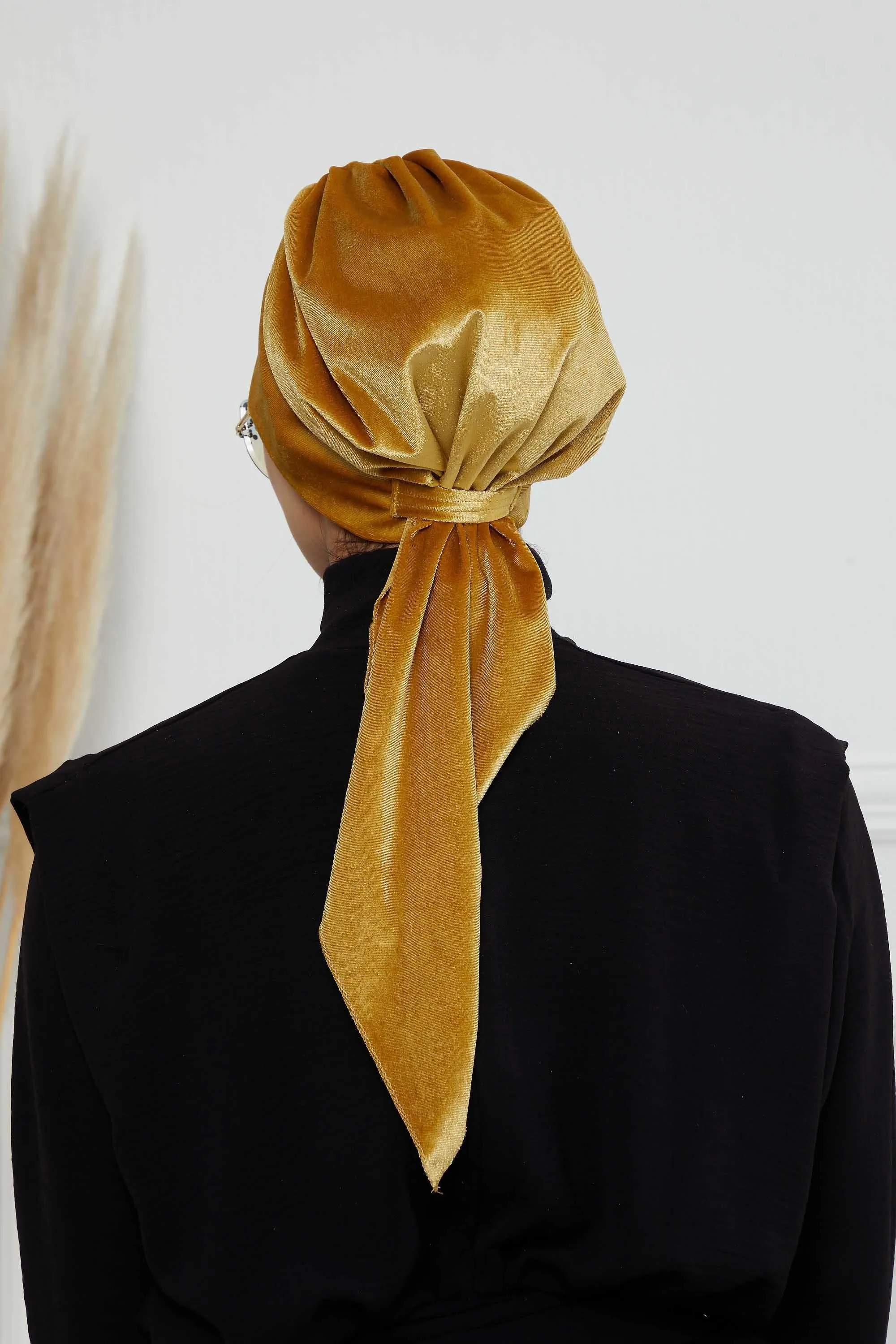 Velvet Easy Wrap Instant Turban for Women, Pre-Tied Turban with Long Tail at the Back Side, Super Soft High Quality Chemo Headwear,B-49K
