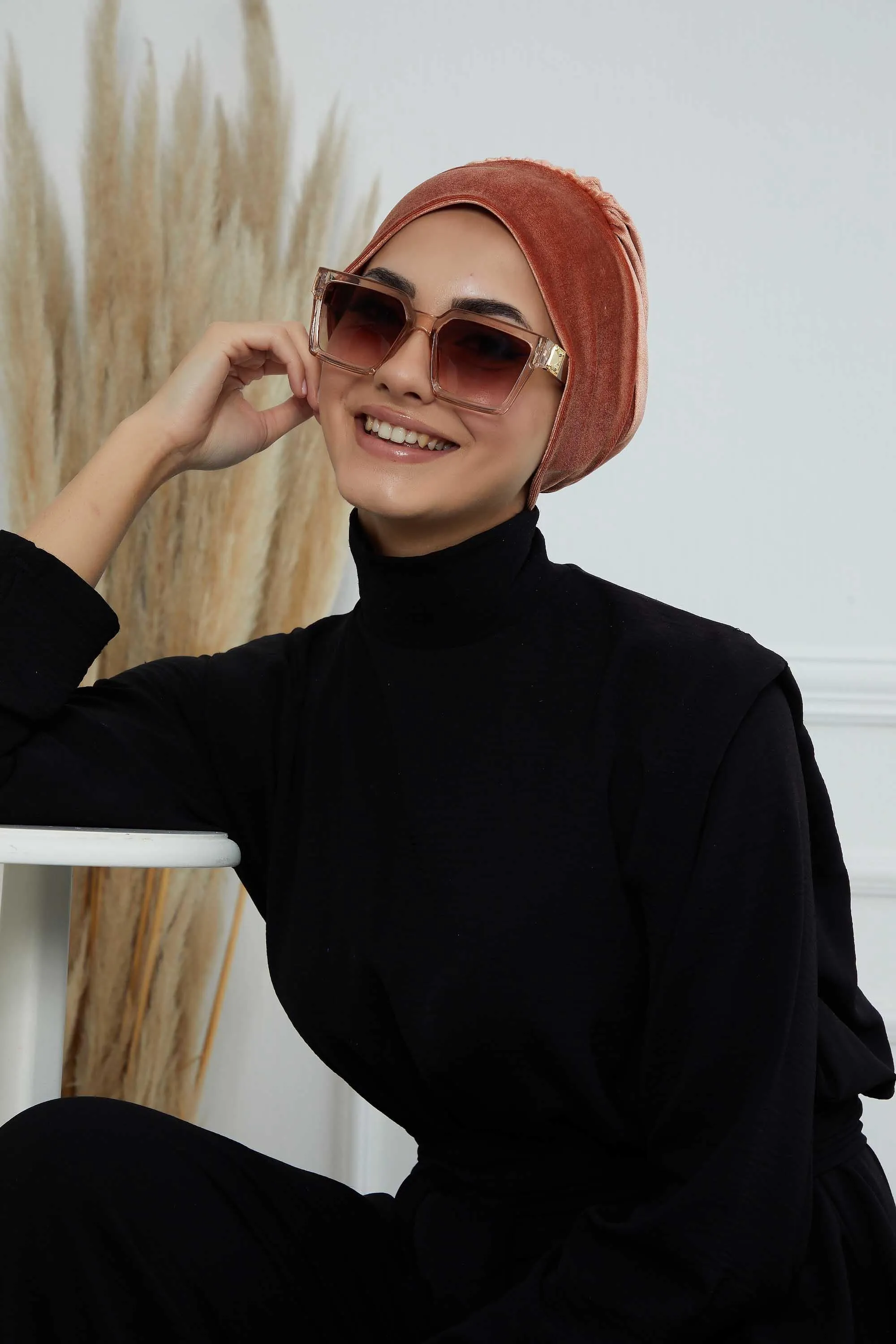Velvet Easy Wrap Instant Turban for Women, Pre-Tied Turban with Long Tail at the Back Side, Super Soft High Quality Chemo Headwear,B-49K