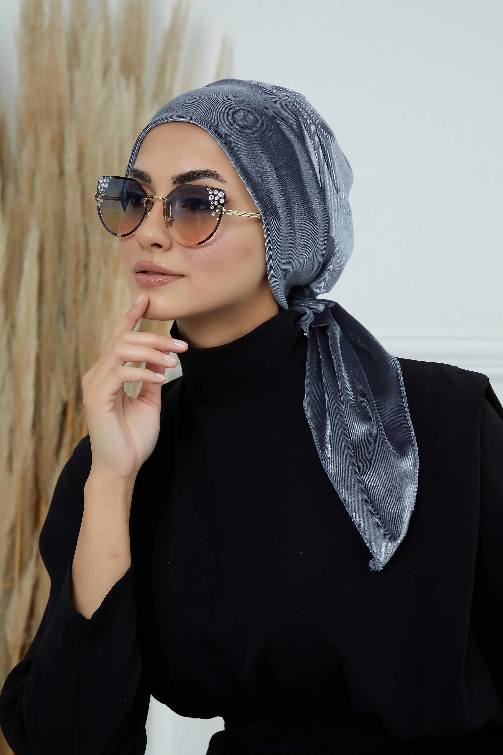 Velvet Easy Wrap Instant Turban for Women, Pre-Tied Turban with Long Tail at the Back Side, Super Soft High Quality Chemo Headwear,B-49K