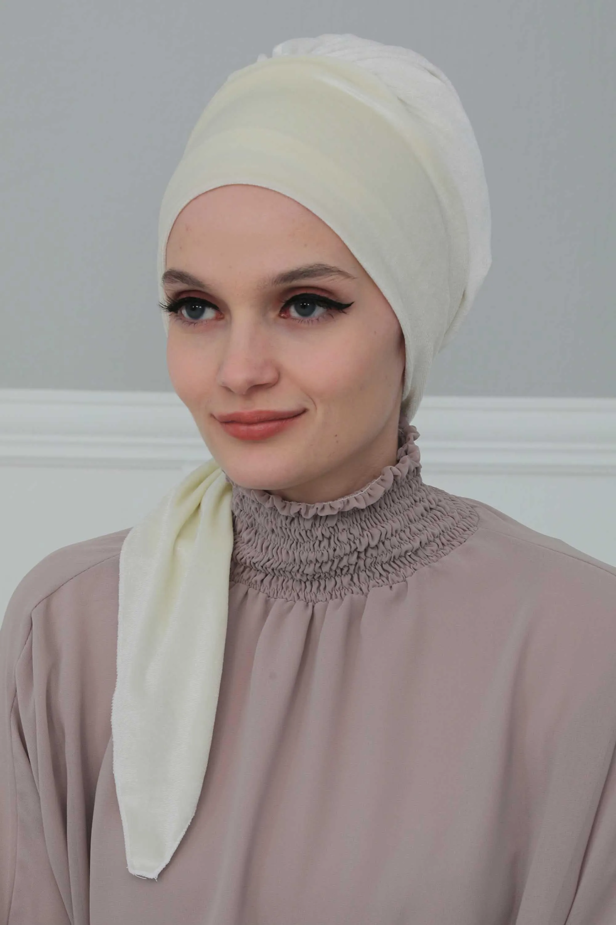 Velvet Easy Wrap Instant Turban for Women, Pre-Tied Turban with Long Tail at the Back Side, Super Soft High Quality Chemo Headwear,B-49K
