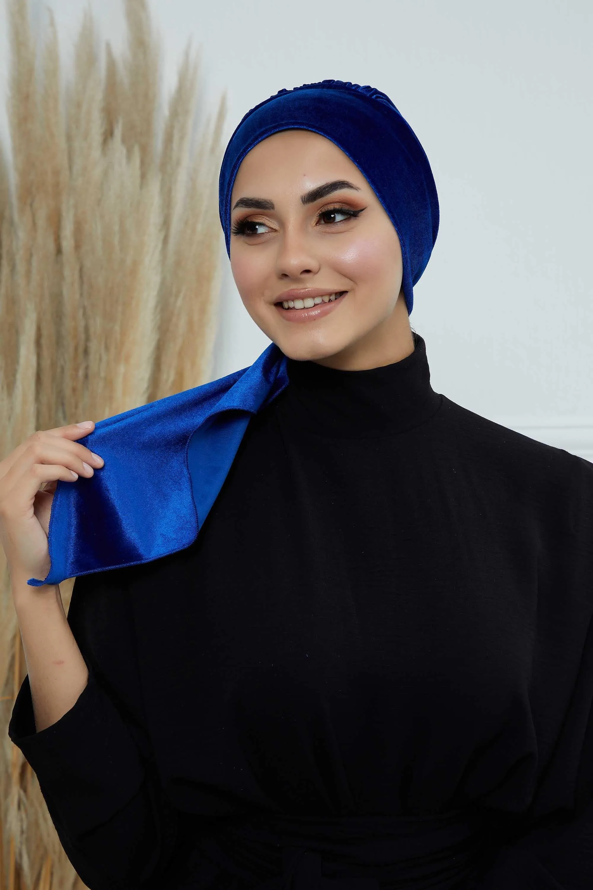 Velvet Easy Wrap Instant Turban for Women, Pre-Tied Turban with Long Tail at the Back Side, Super Soft High Quality Chemo Headwear,B-49K