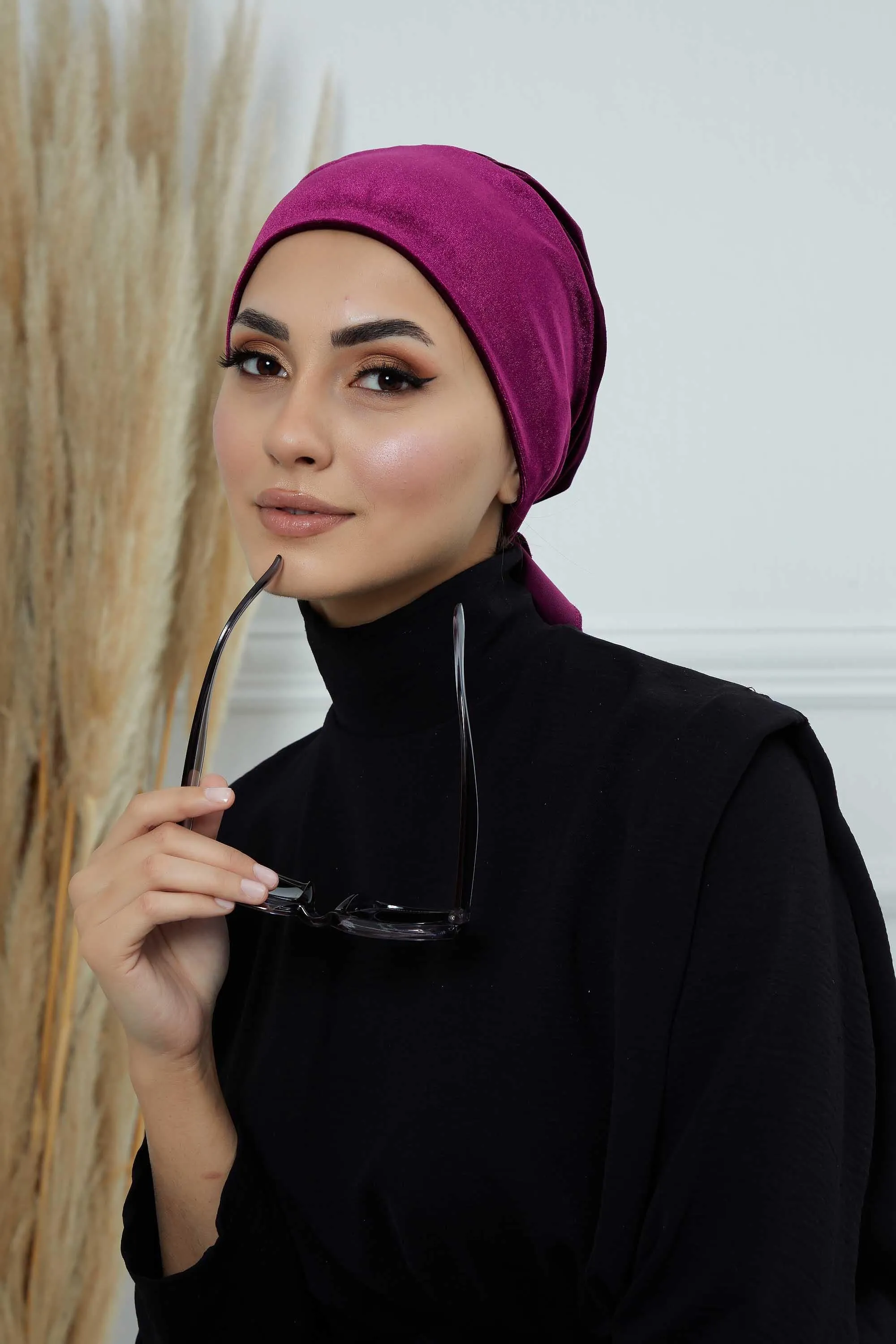 Velvet Easy Wrap Instant Turban for Women, Pre-Tied Turban with Long Tail at the Back Side, Super Soft High Quality Chemo Headwear,B-49K