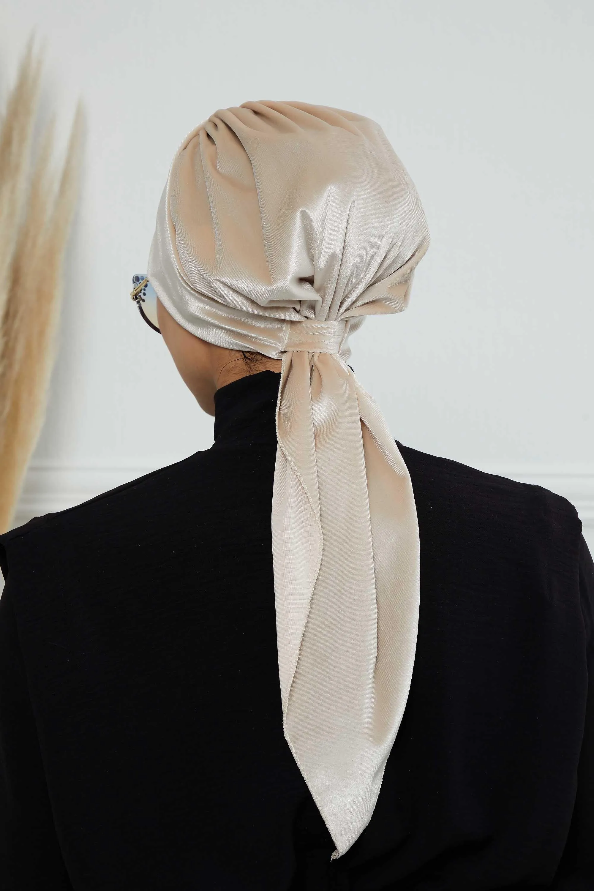 Velvet Easy Wrap Instant Turban for Women, Pre-Tied Turban with Long Tail at the Back Side, Super Soft High Quality Chemo Headwear,B-49K