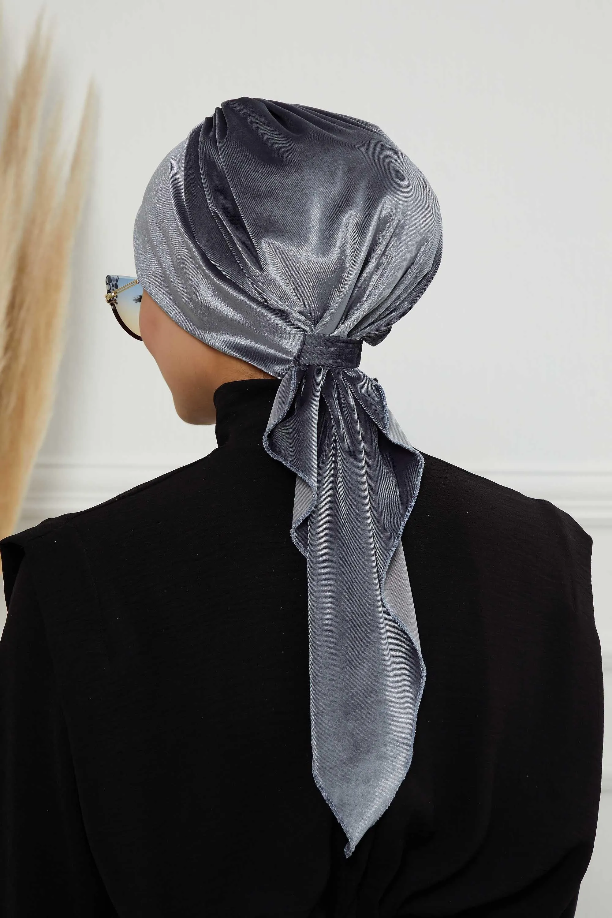 Velvet Easy Wrap Instant Turban for Women, Pre-Tied Turban with Long Tail at the Back Side, Super Soft High Quality Chemo Headwear,B-49K