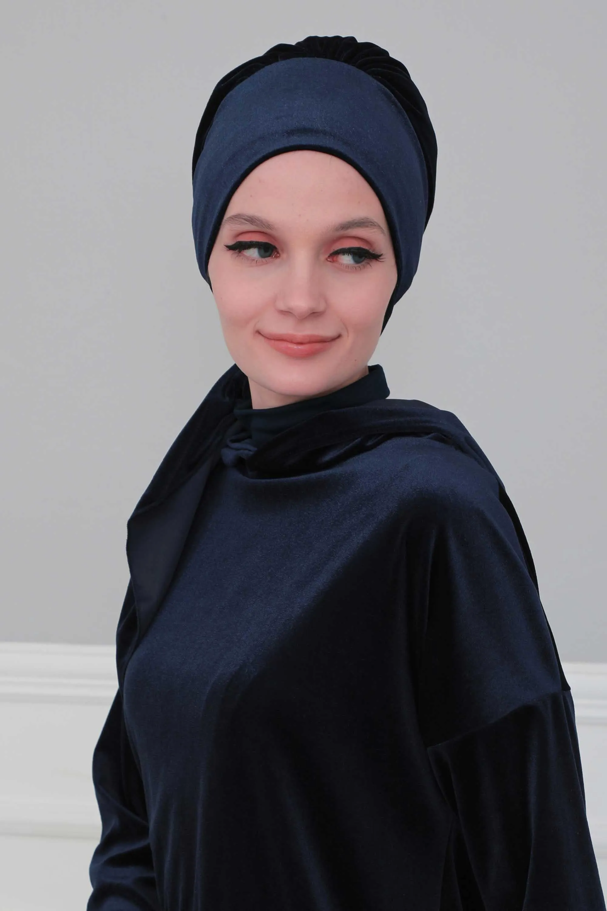 Velvet Easy Wrap Instant Turban for Women, Pre-Tied Turban with Long Tail at the Back Side, Super Soft High Quality Chemo Headwear,B-49K