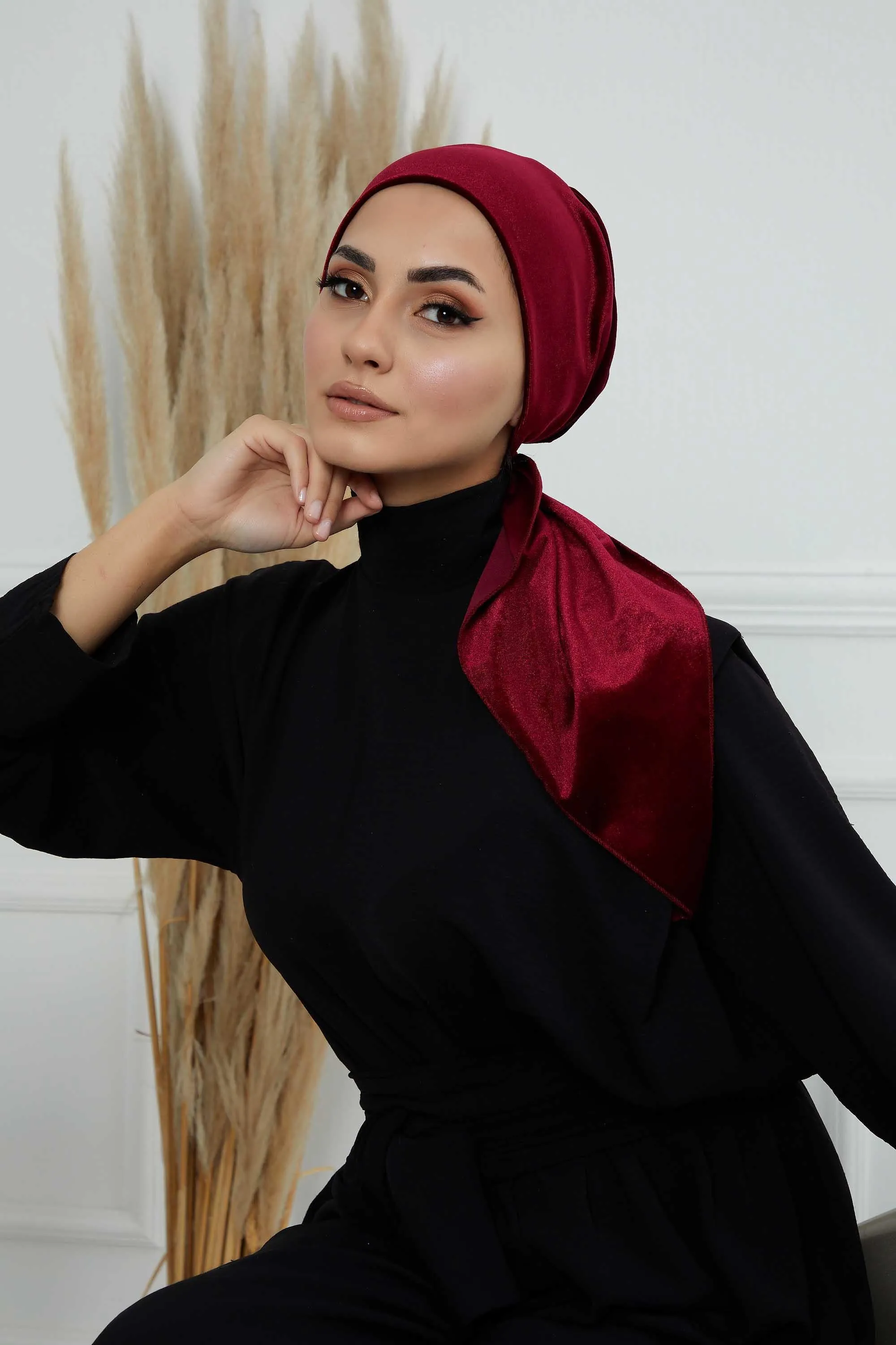Velvet Easy Wrap Instant Turban for Women, Pre-Tied Turban with Long Tail at the Back Side, Super Soft High Quality Chemo Headwear,B-49K