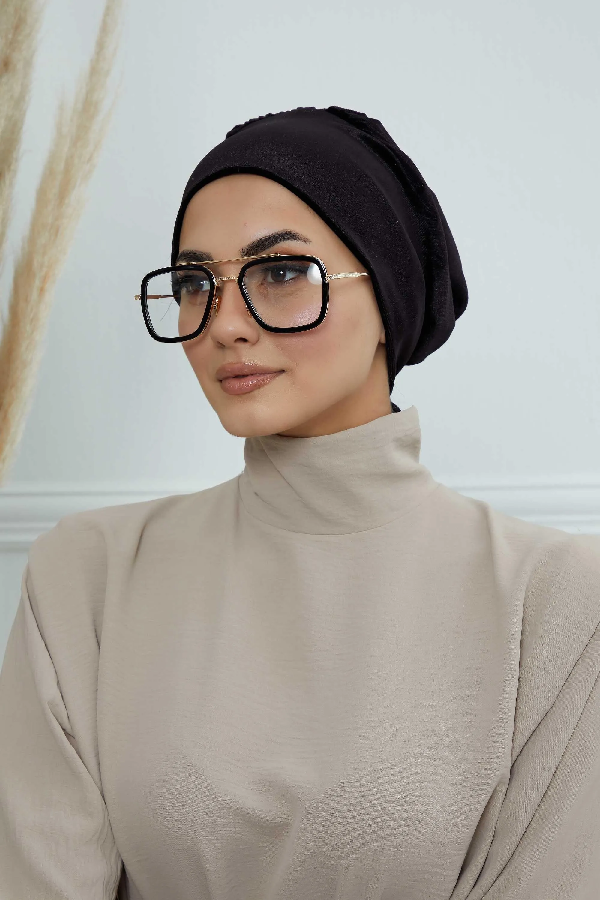 Velvet Easy Wrap Instant Turban for Women, Pre-Tied Turban with Long Tail at the Back Side, Super Soft High Quality Chemo Headwear,B-49K