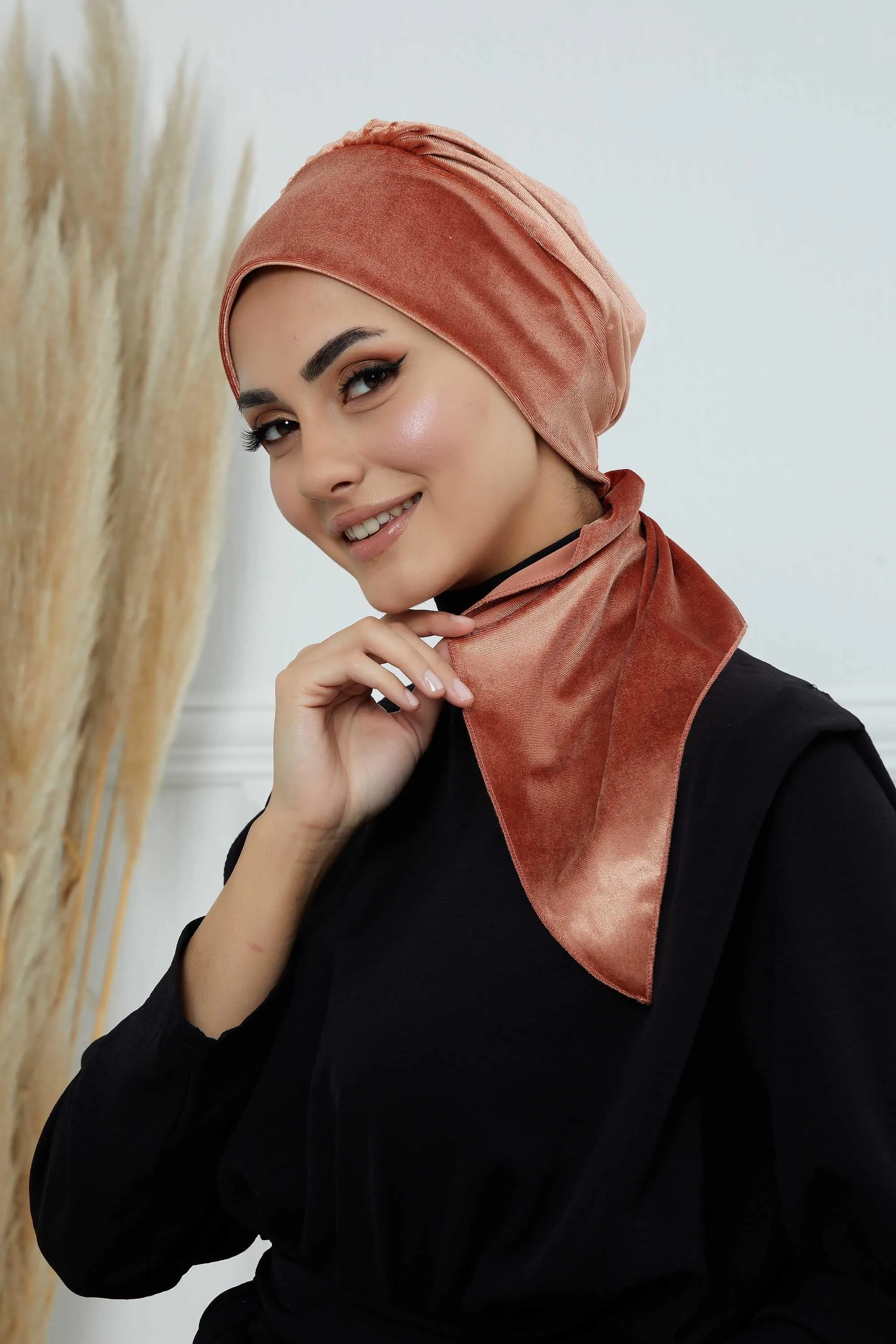 Velvet Easy Wrap Instant Turban for Women, Pre-Tied Turban with Long Tail at the Back Side, Super Soft High Quality Chemo Headwear,B-49K
