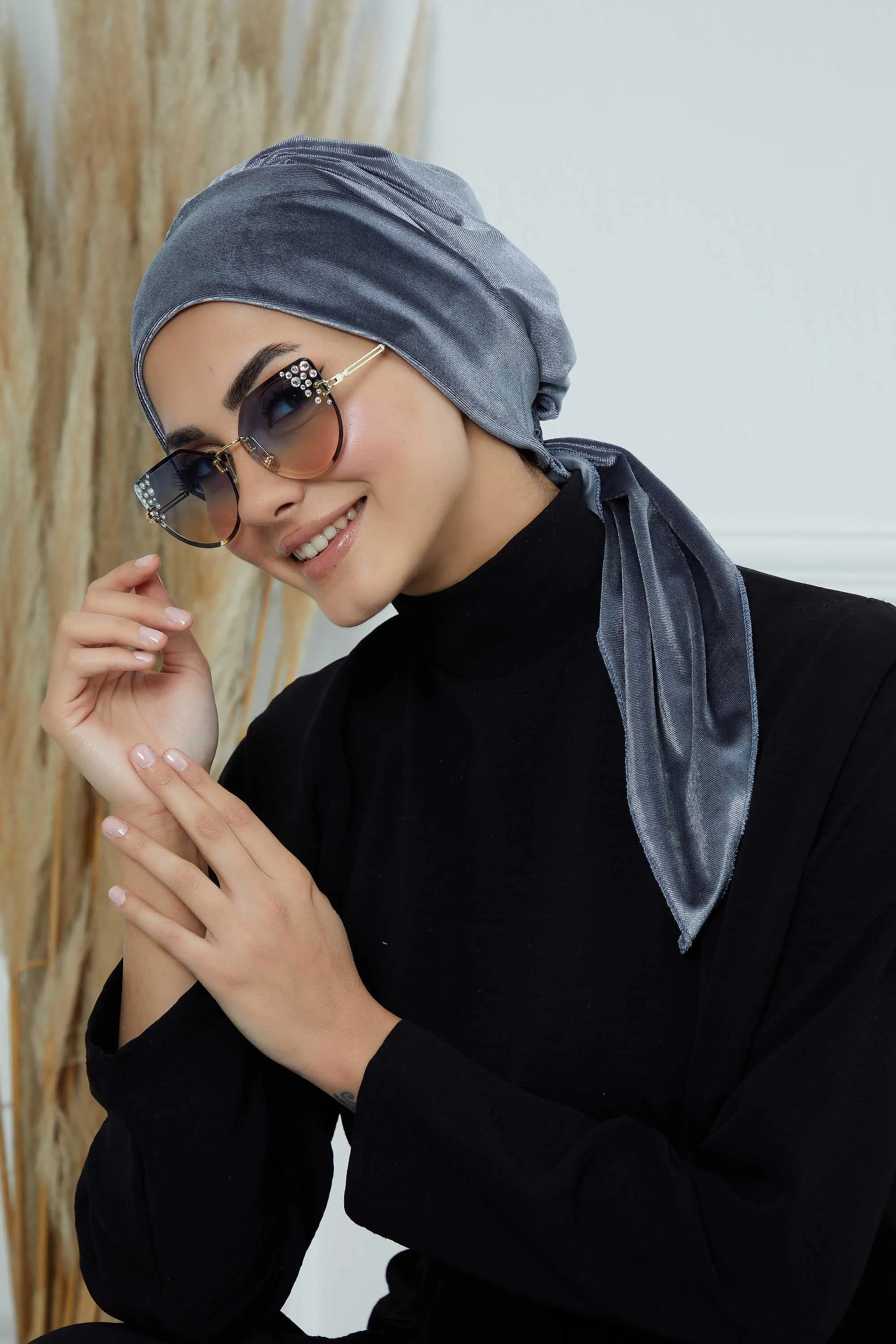 Velvet Easy Wrap Instant Turban for Women, Pre-Tied Turban with Long Tail at the Back Side, Super Soft High Quality Chemo Headwear,B-49K