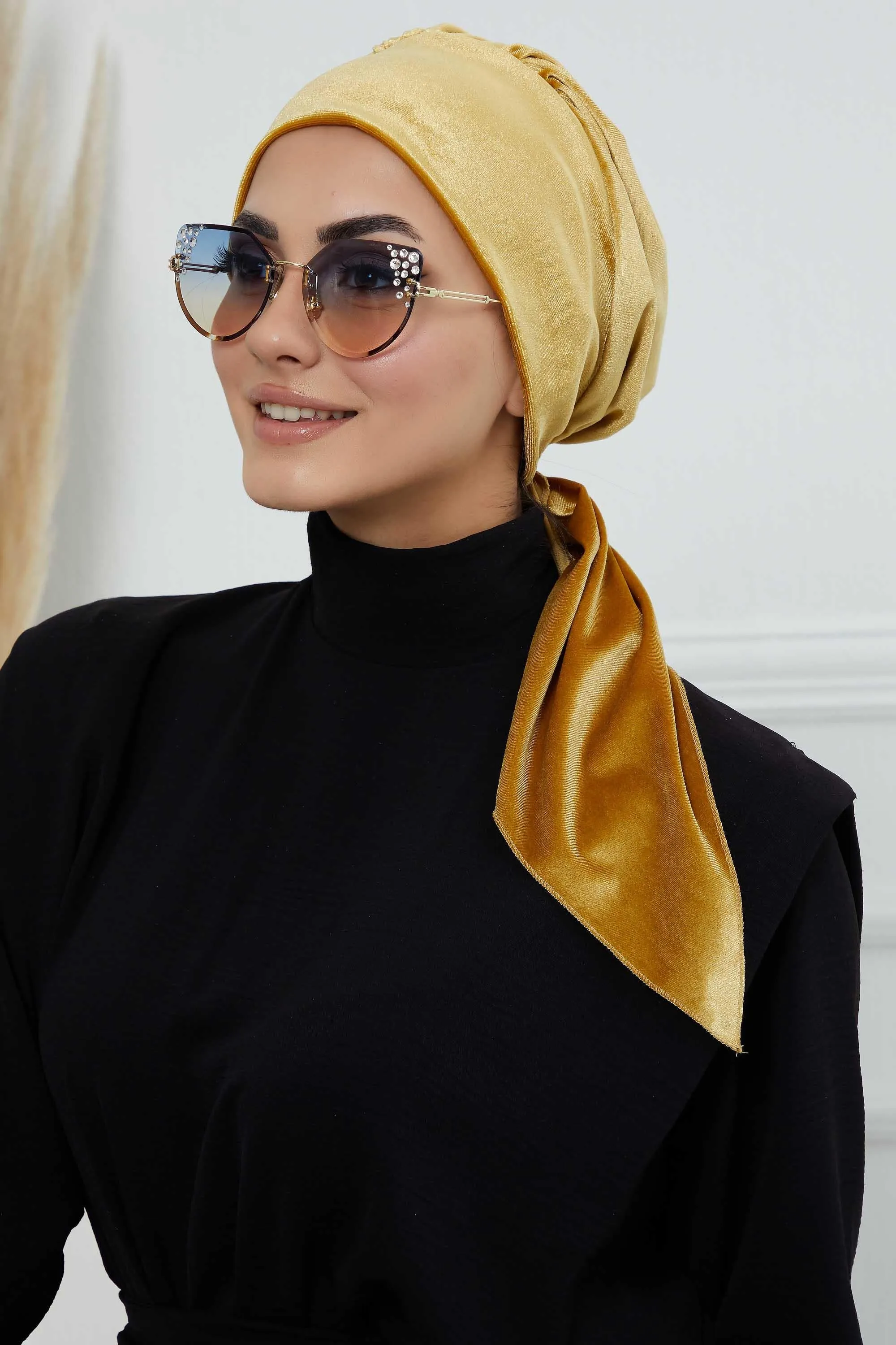 Velvet Easy Wrap Instant Turban for Women, Pre-Tied Turban with Long Tail at the Back Side, Super Soft High Quality Chemo Headwear,B-49K