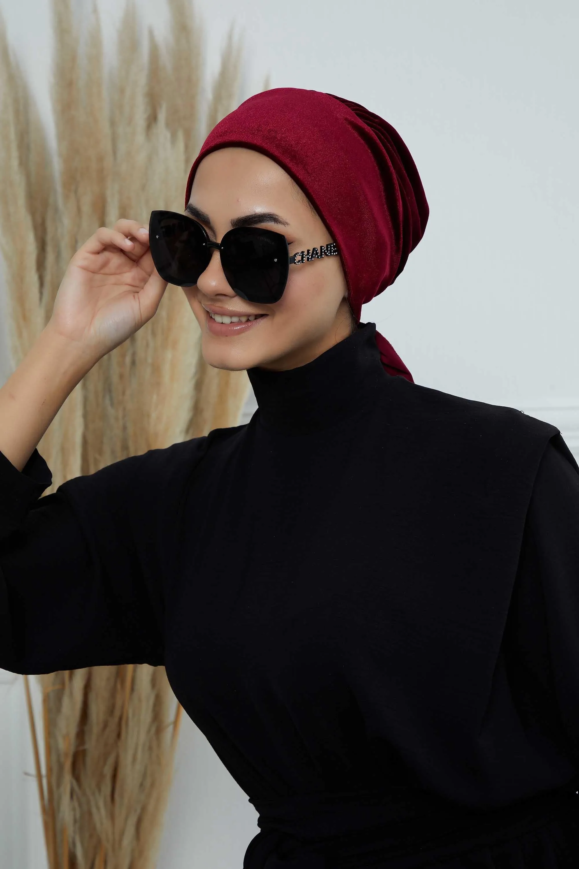 Velvet Easy Wrap Instant Turban for Women, Pre-Tied Turban with Long Tail at the Back Side, Super Soft High Quality Chemo Headwear,B-49K