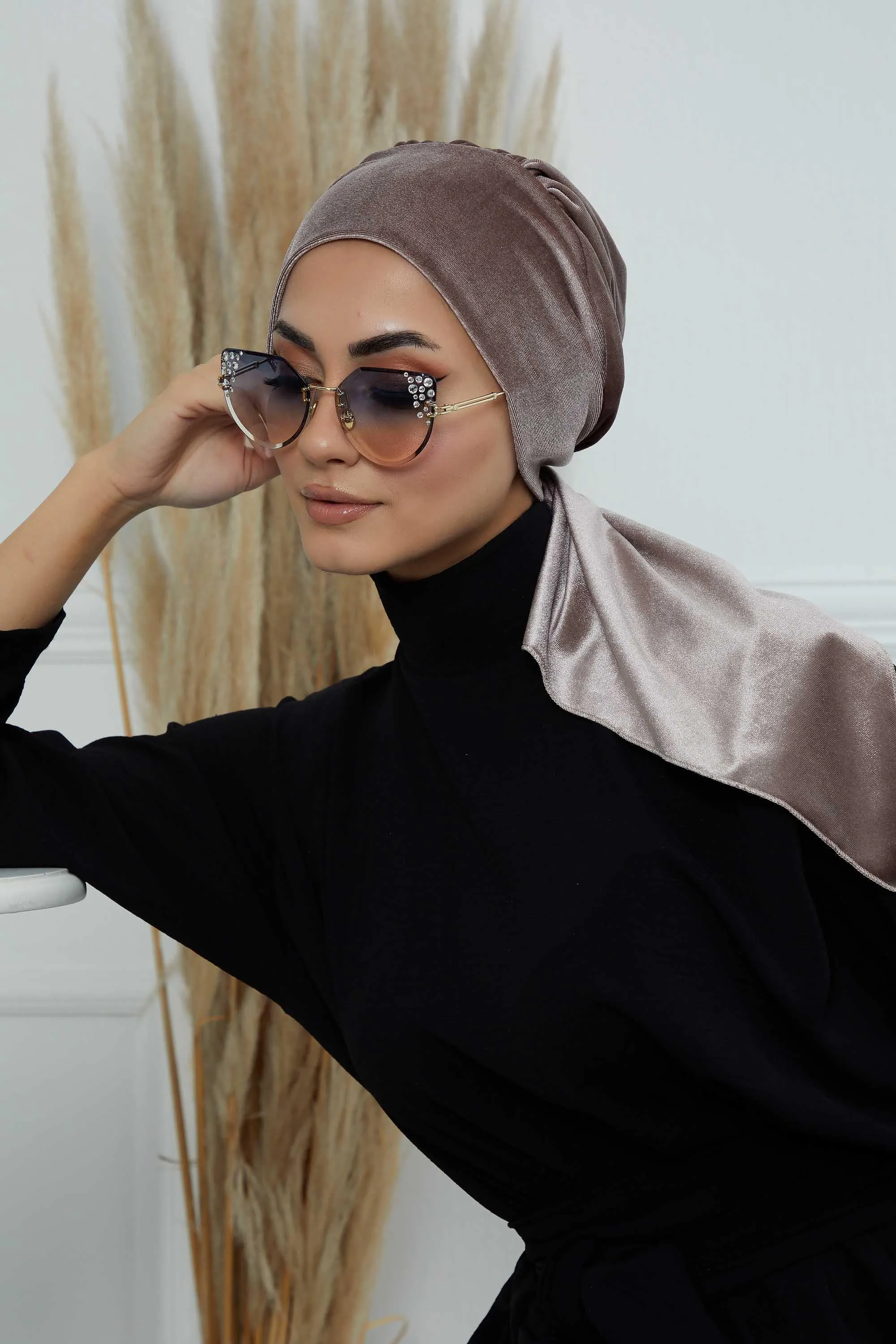 Velvet Easy Wrap Instant Turban for Women, Pre-Tied Turban with Long Tail at the Back Side, Super Soft High Quality Chemo Headwear,B-49K
